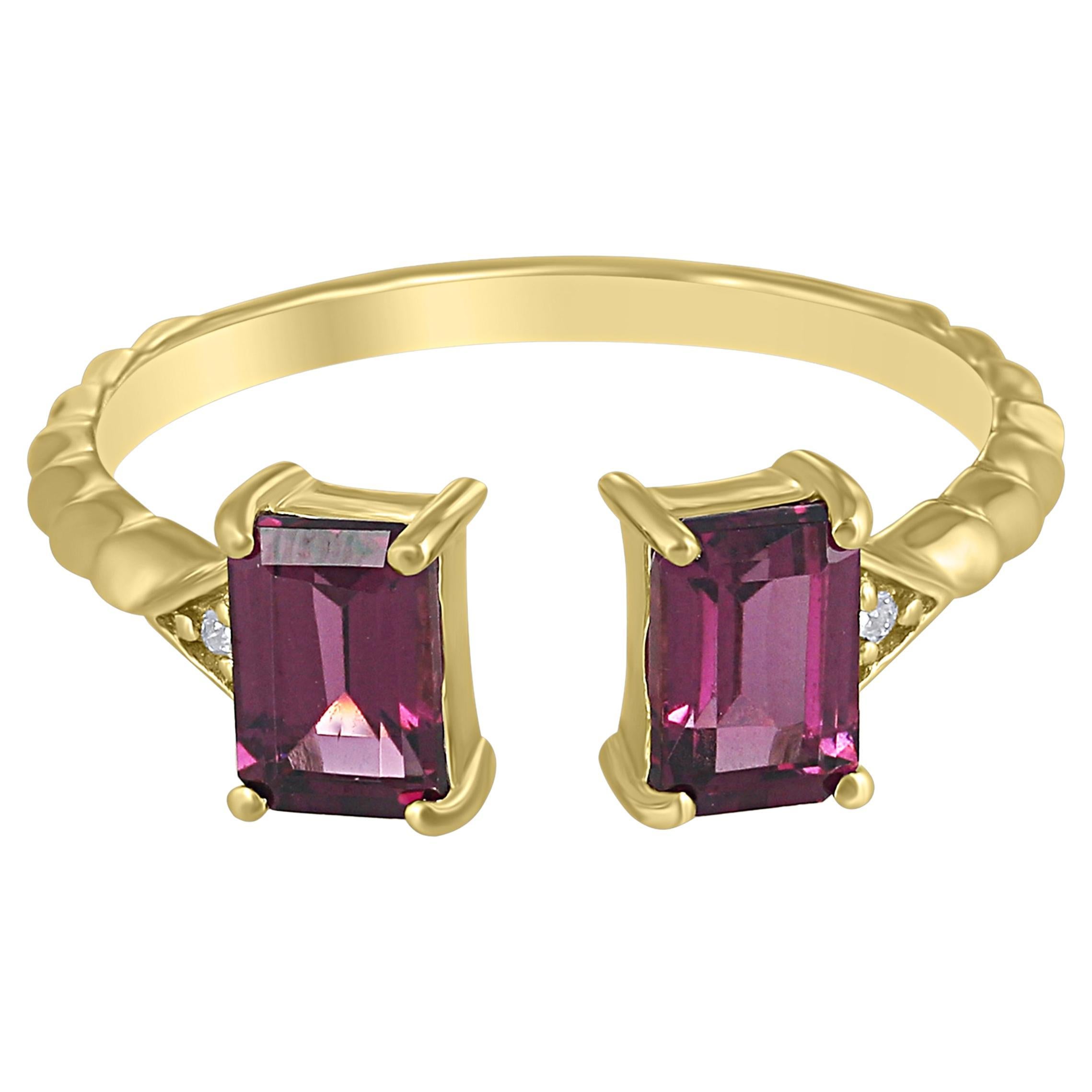 Gemistry 1.57 Cttw. Rhodolite and Diamond Cuff Ring in 14K Yellow Gold For Sale