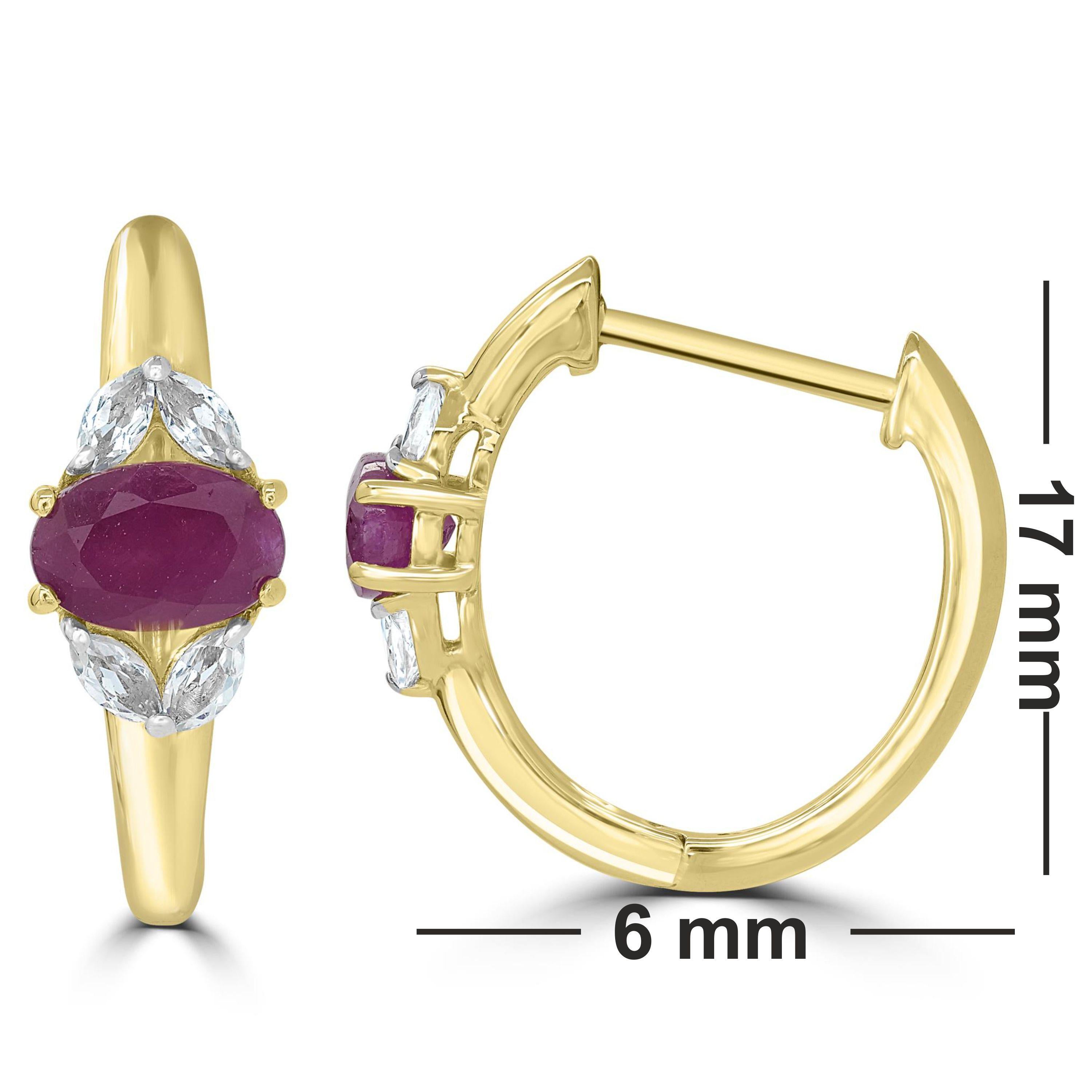 Gemistry 1.6 Carats Oval Ruby Hoop Earrings in 14k Yellow Gold In New Condition In New York, NY