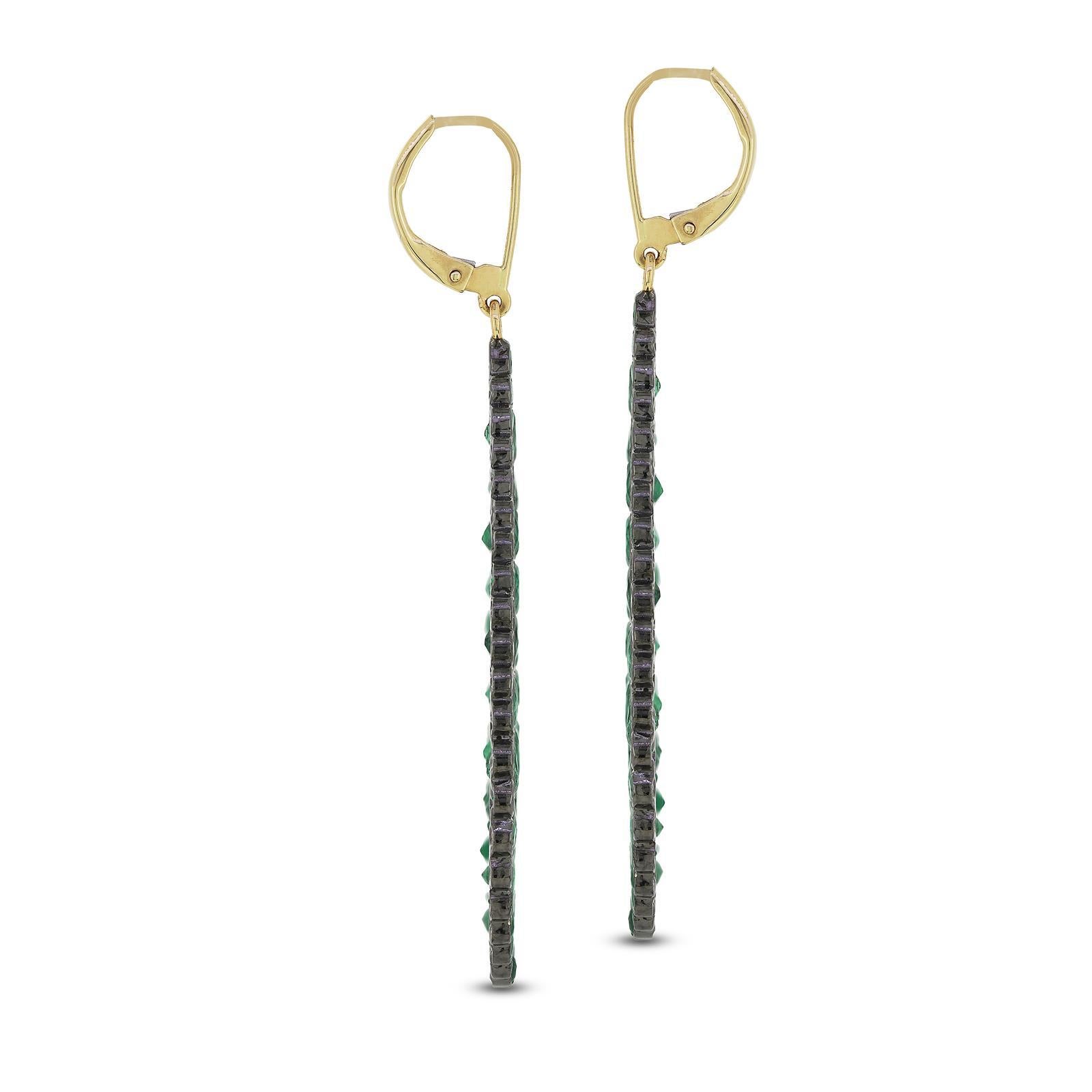 Oval Cut Gemistry 16cts Emerald Victorian Pear Drop Earrings in 18k/14k Sterling Silver For Sale