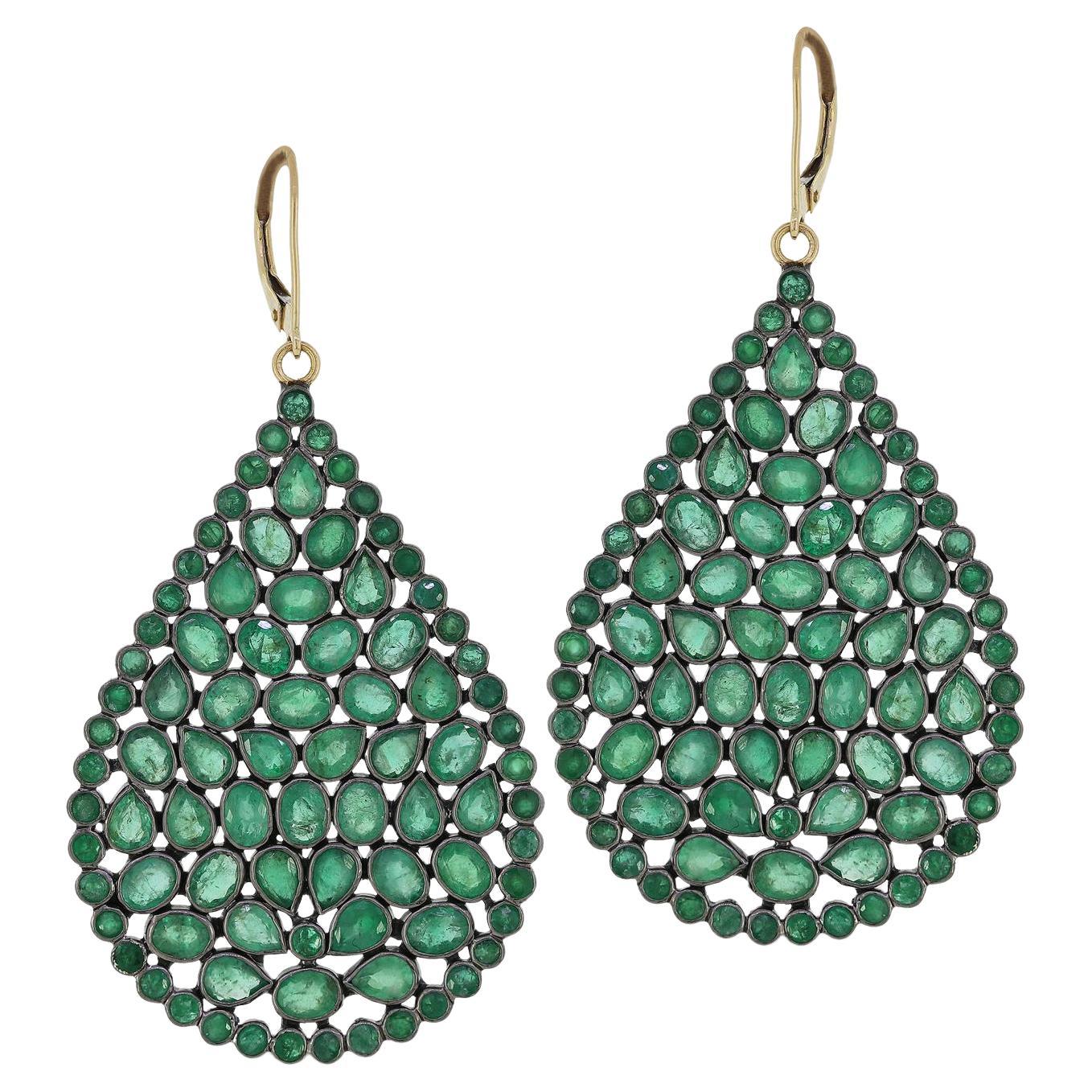 Gemistry 16cts Emerald Victorian Pear Drop Earrings in 18k/14k Sterling Silver For Sale