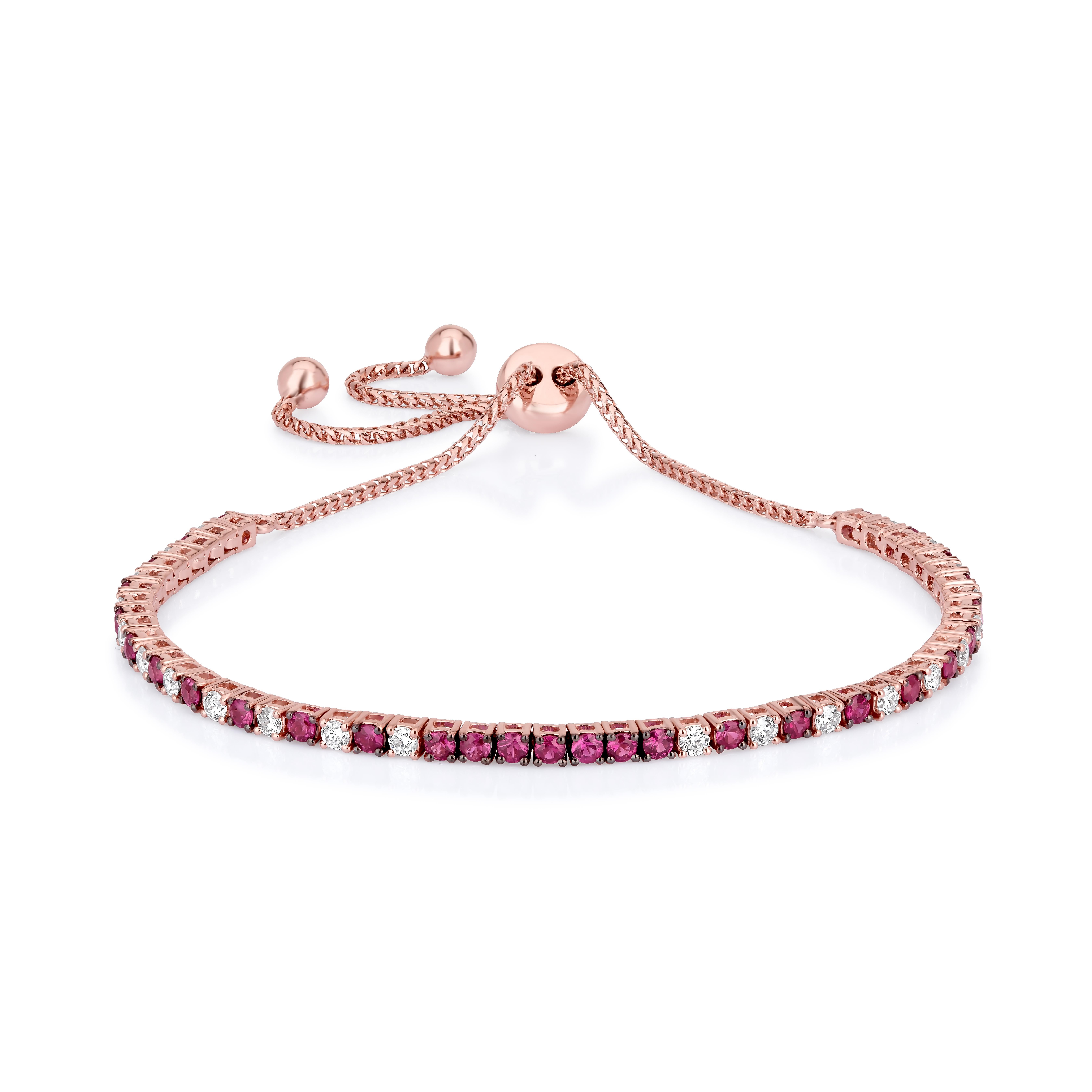 Contemporary Gemistry 1.69cttw. Ruby and Diamond Tennis Bracelet in 18k Rose Gold For Sale