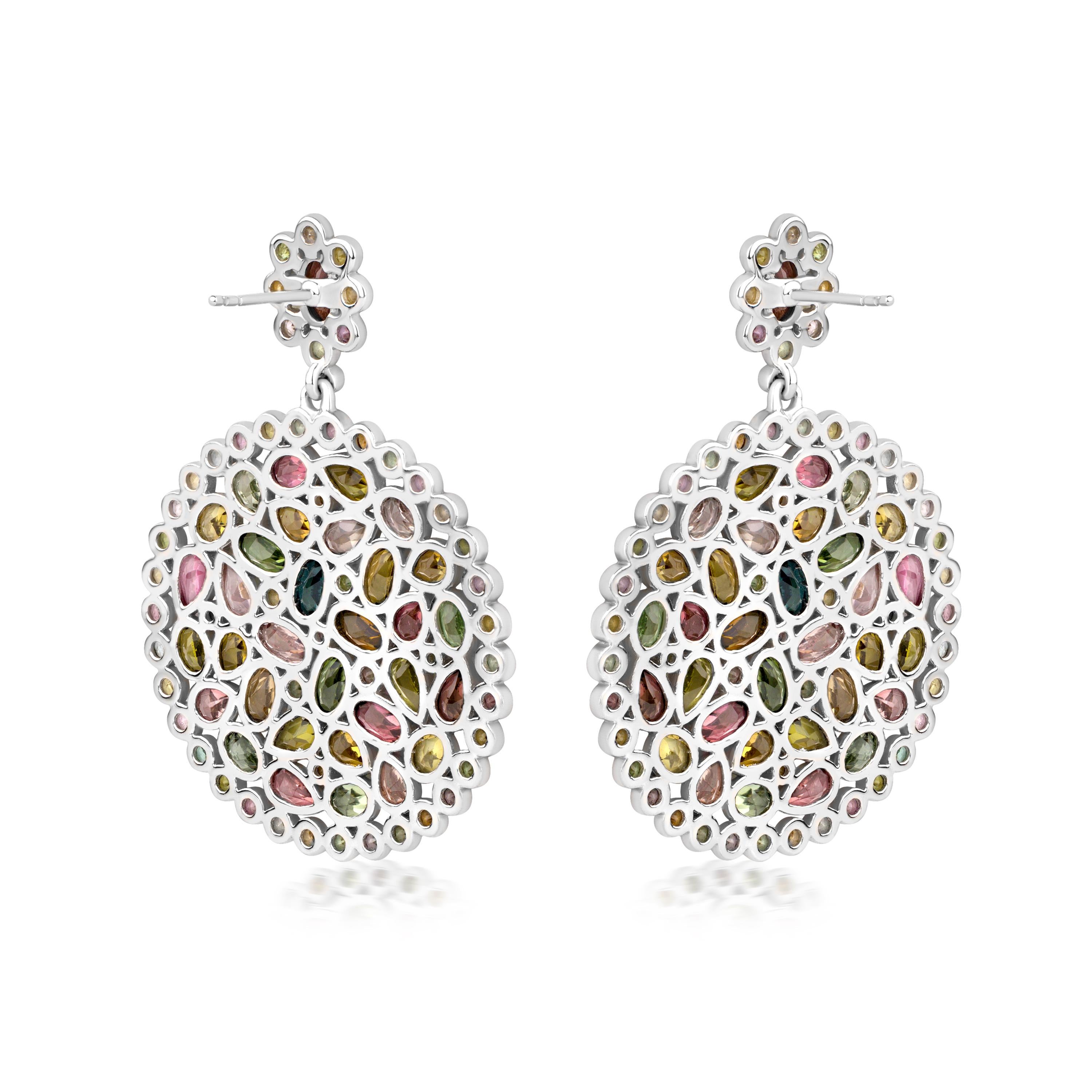 Pendientes de turmalina natural multicolor Gemistry 17,25 qt en plata de ley 925 Contemporáneo en venta