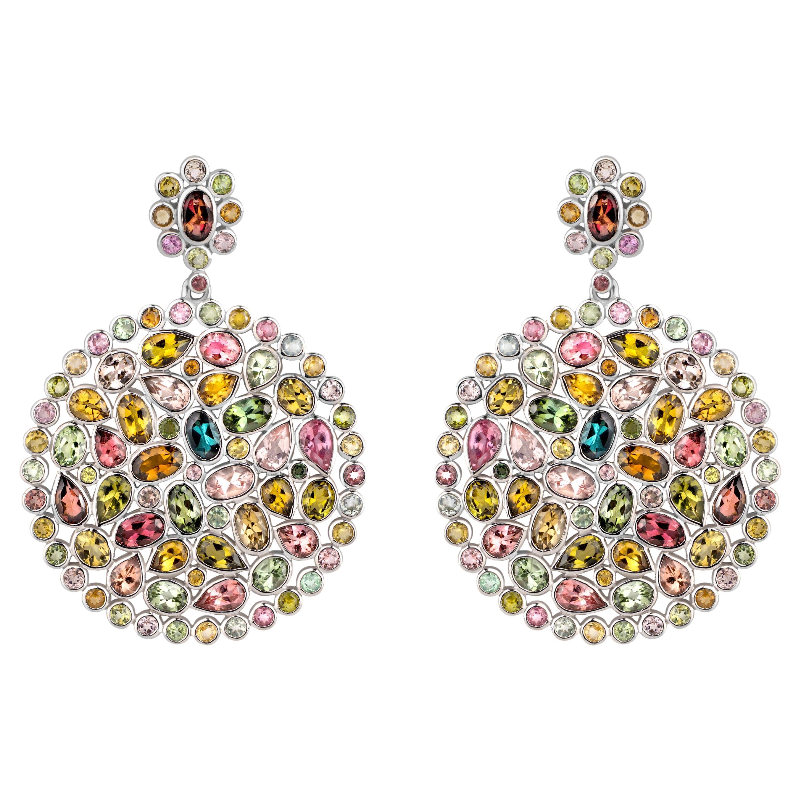 Gemistry 17.25 Cttw Natural Multi Colored Tourmaline Earrings in 925 Sterling