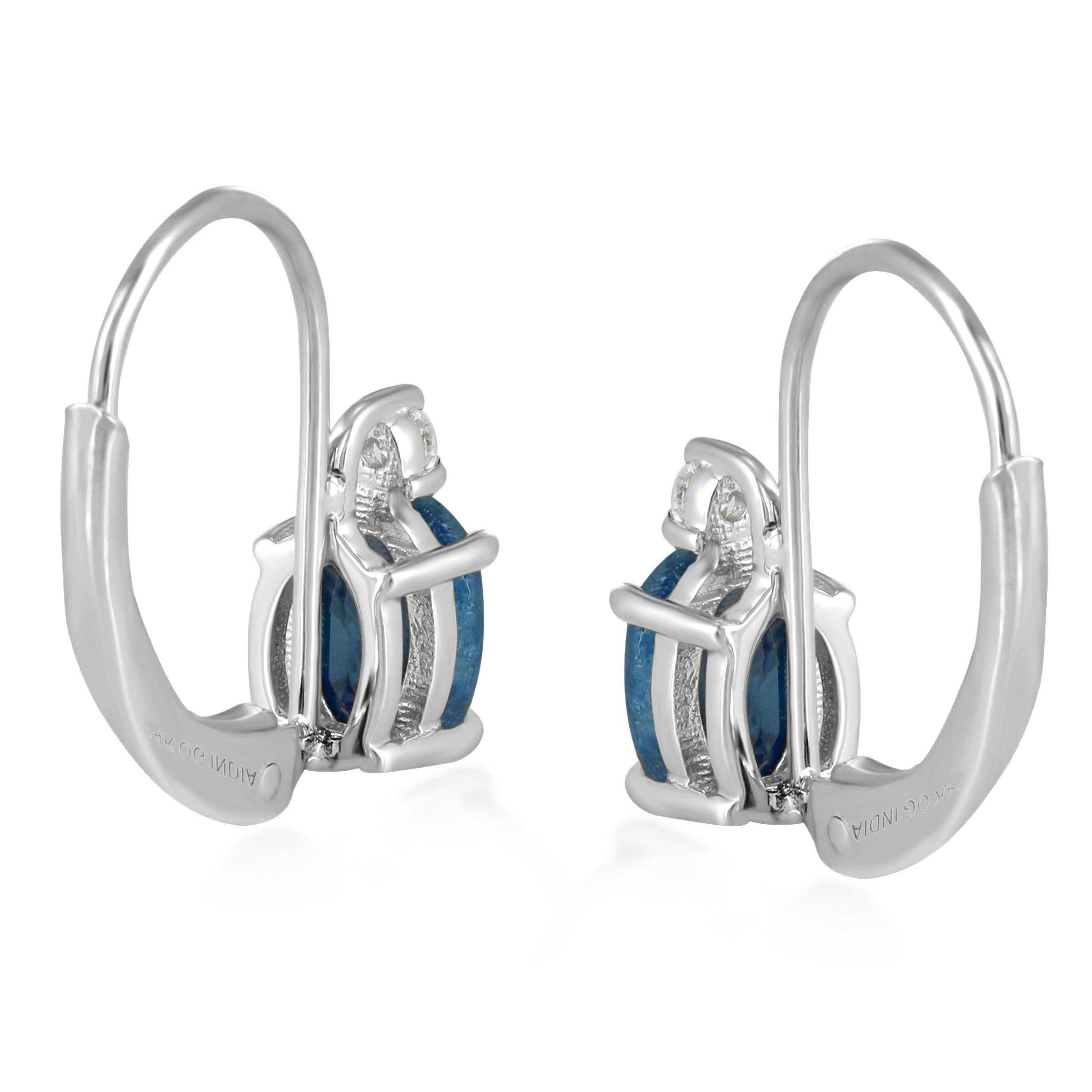 Gemistry 1,75 Cttw natürlicher blauer Saphir/Diamant-Ohrstecker aus 14K Weißgold (Ovalschliff)