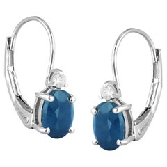 Gemistry 1,75 Cttw natürlicher blauer Saphir/Diamant-Ohrstecker aus 14K Weißgold