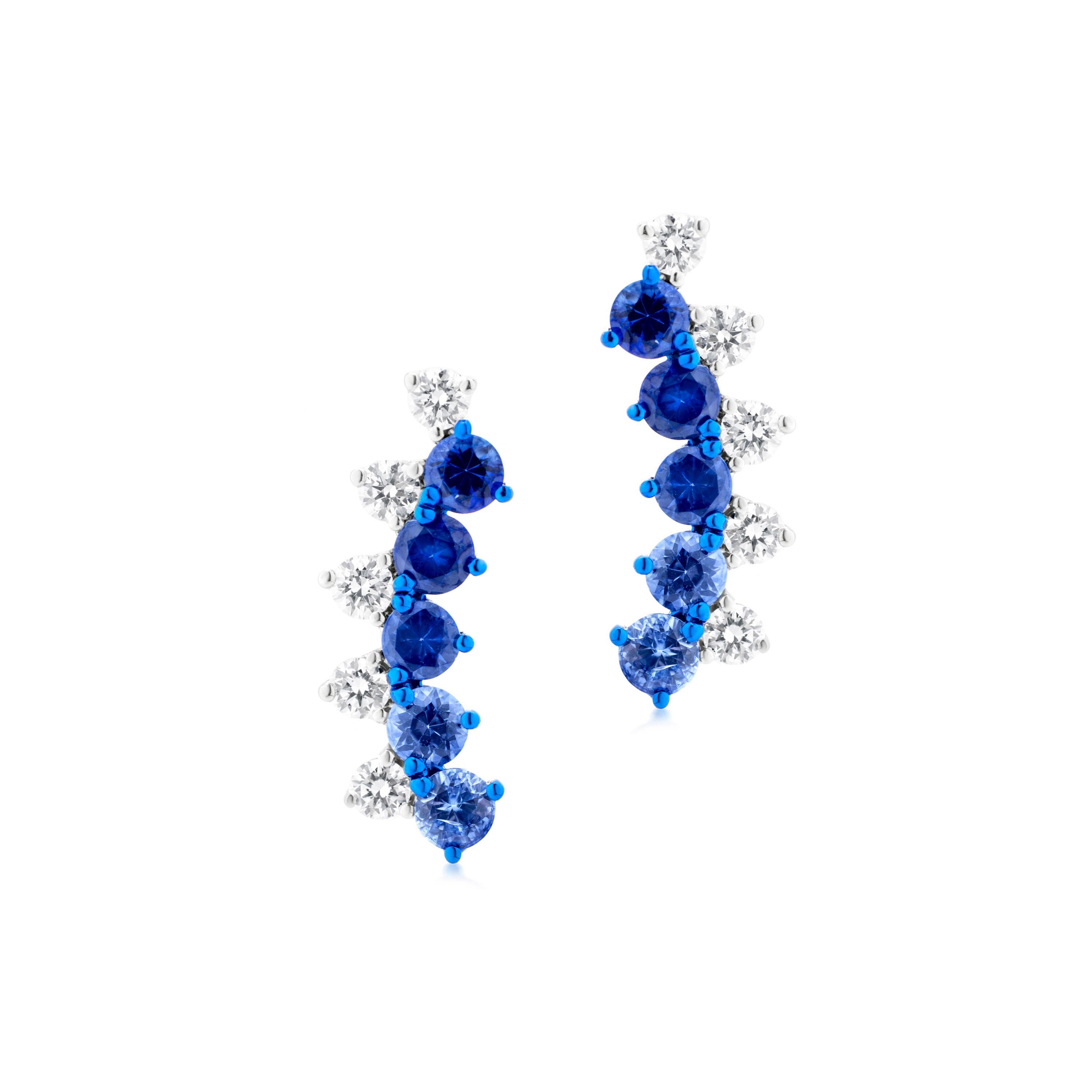 Contemporary 1.75 Cttw Natural Blue Sapphire/VS Diamond Ear Climber In 18K White Gold For Sale