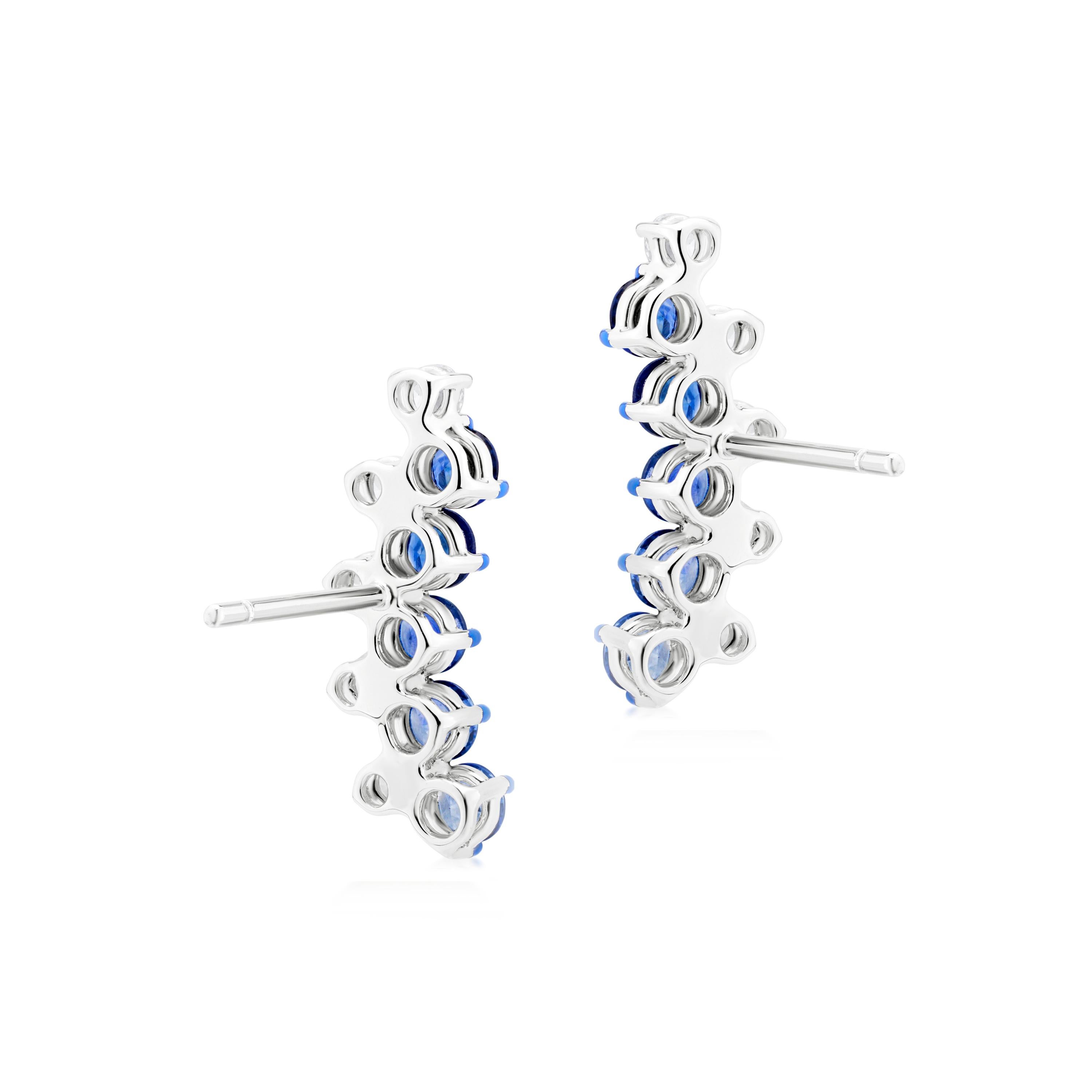 Brilliant Cut Gemistry 1.75 Cttw. Ear Climber with Sapphire and Diamond in 18K White Gold  For Sale