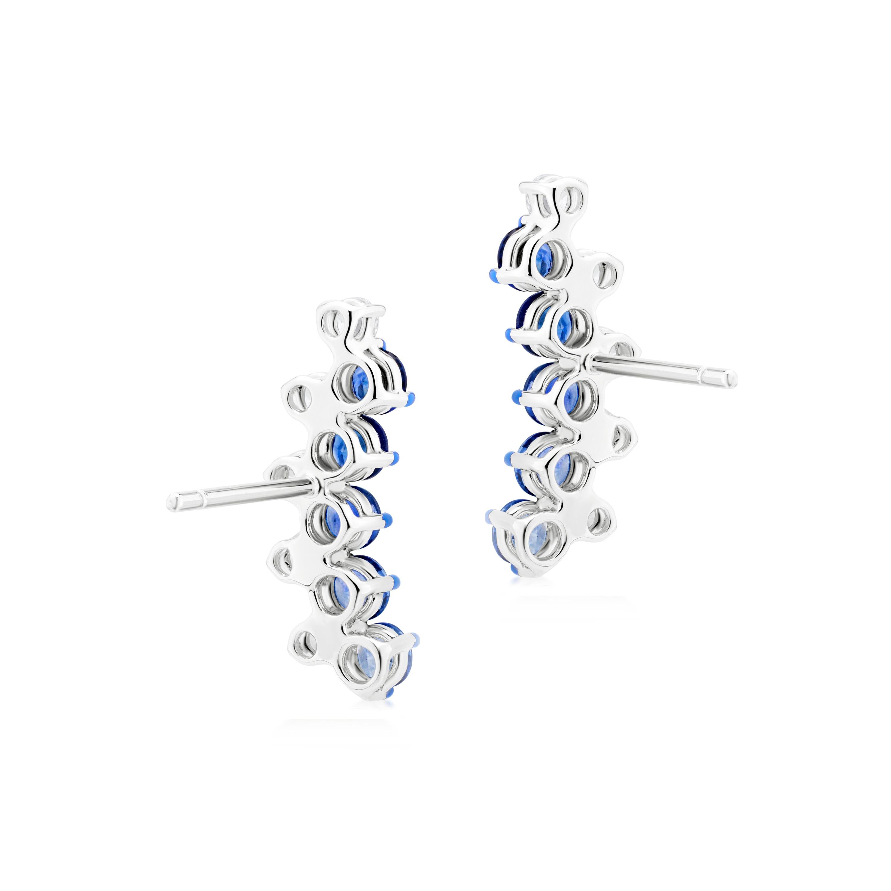 Brilliant Cut 1.75 Cttw Natural Blue Sapphire/VS Diamond Ear Climber In 18K White Gold For Sale