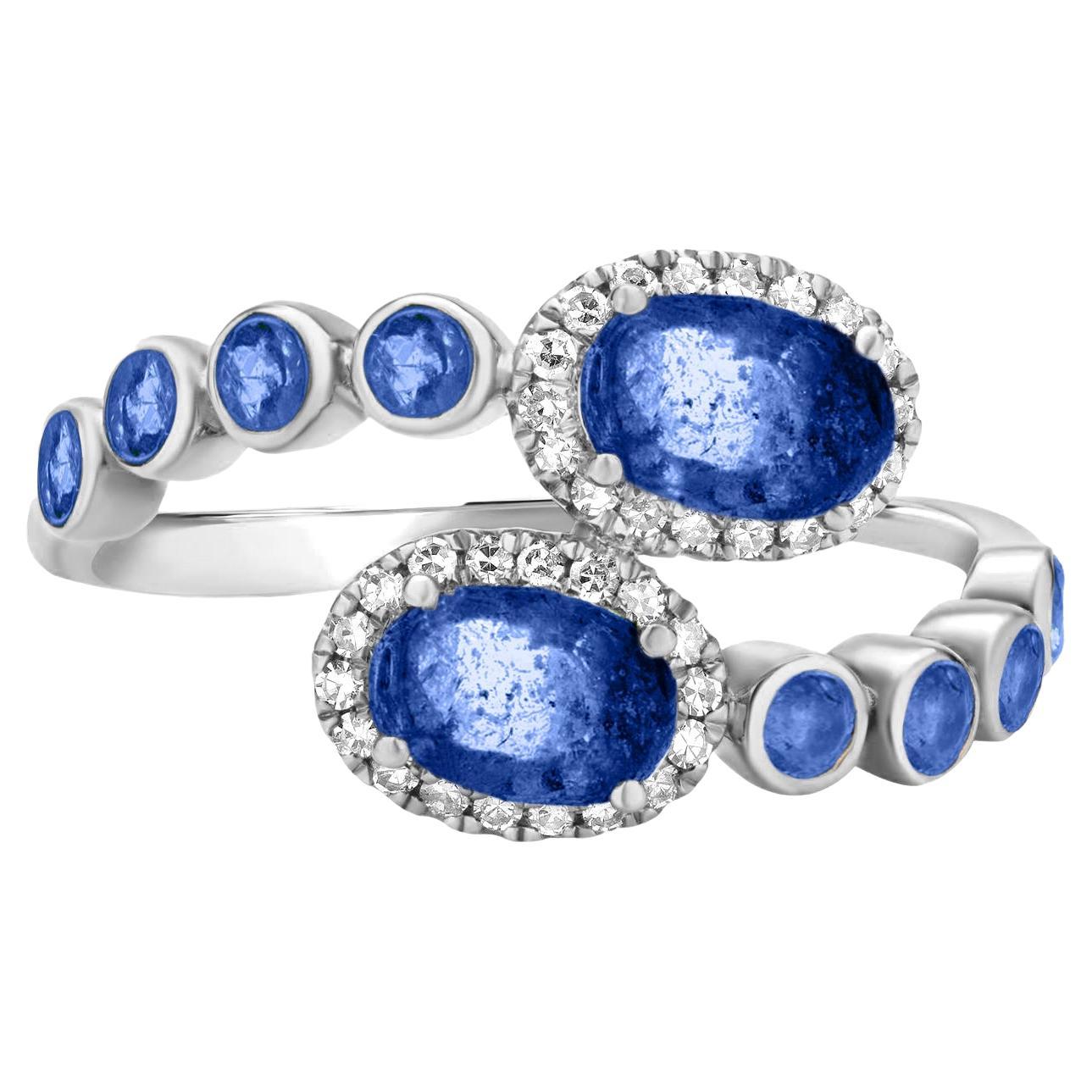 Gemistry 1.87 Cttw. Diamond and Blue Sapphire Swirl Ring in 18k White Gold For Sale