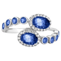 Gemistry 1.87 Cttw. Diamond and Blue Sapphire Swirl Ring in 18k White Gold