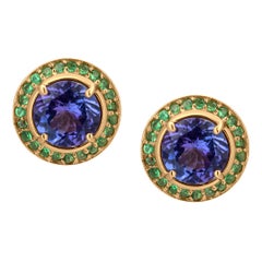 Gemistry 1.87 Cttw. Tanzanite and Tsavorite Stud Earrings in 14k Yellow Gold