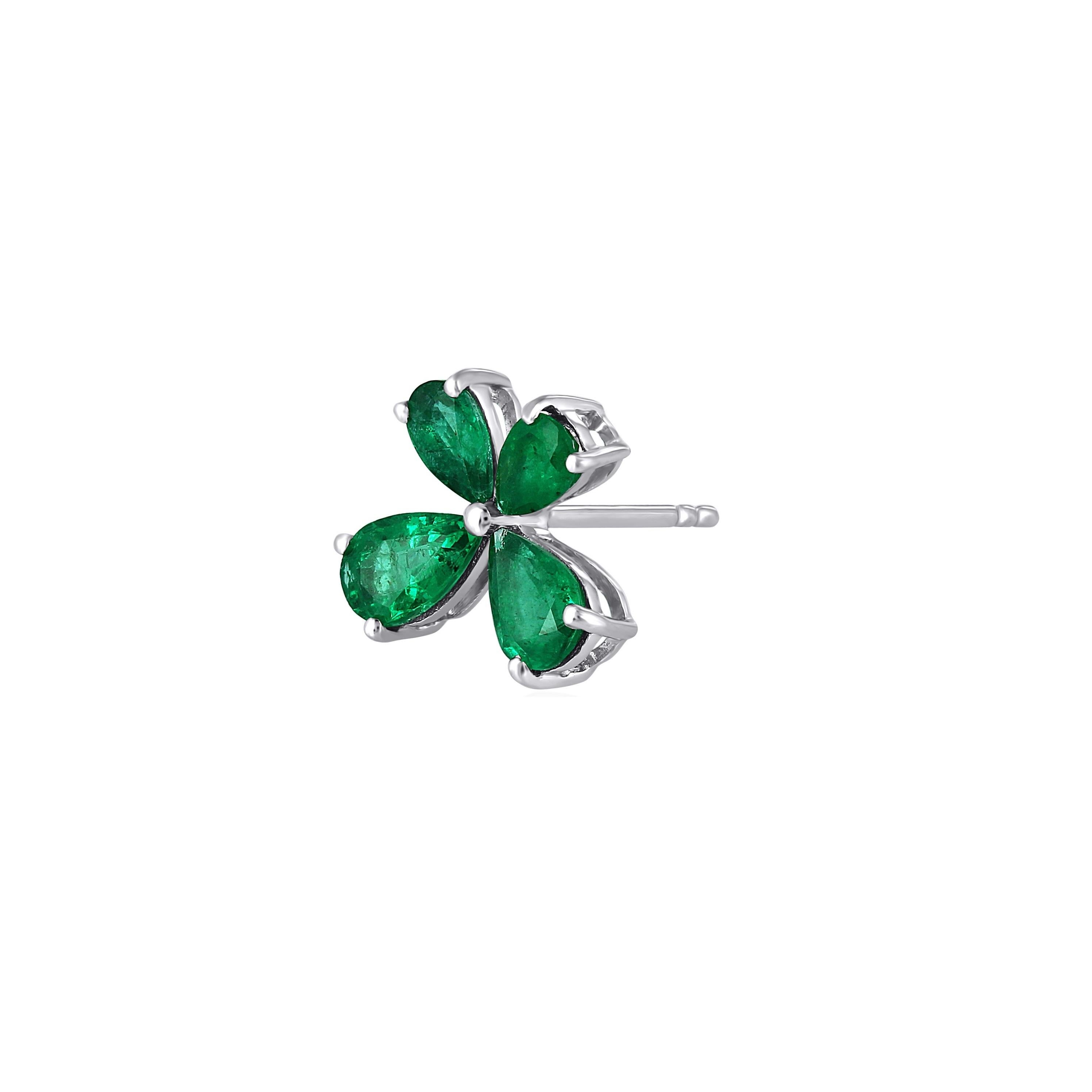Pear Cut Gemistry 2.25 Cttw Natural Emerald Floral Stud Earrings in 18k White Gold For Sale
