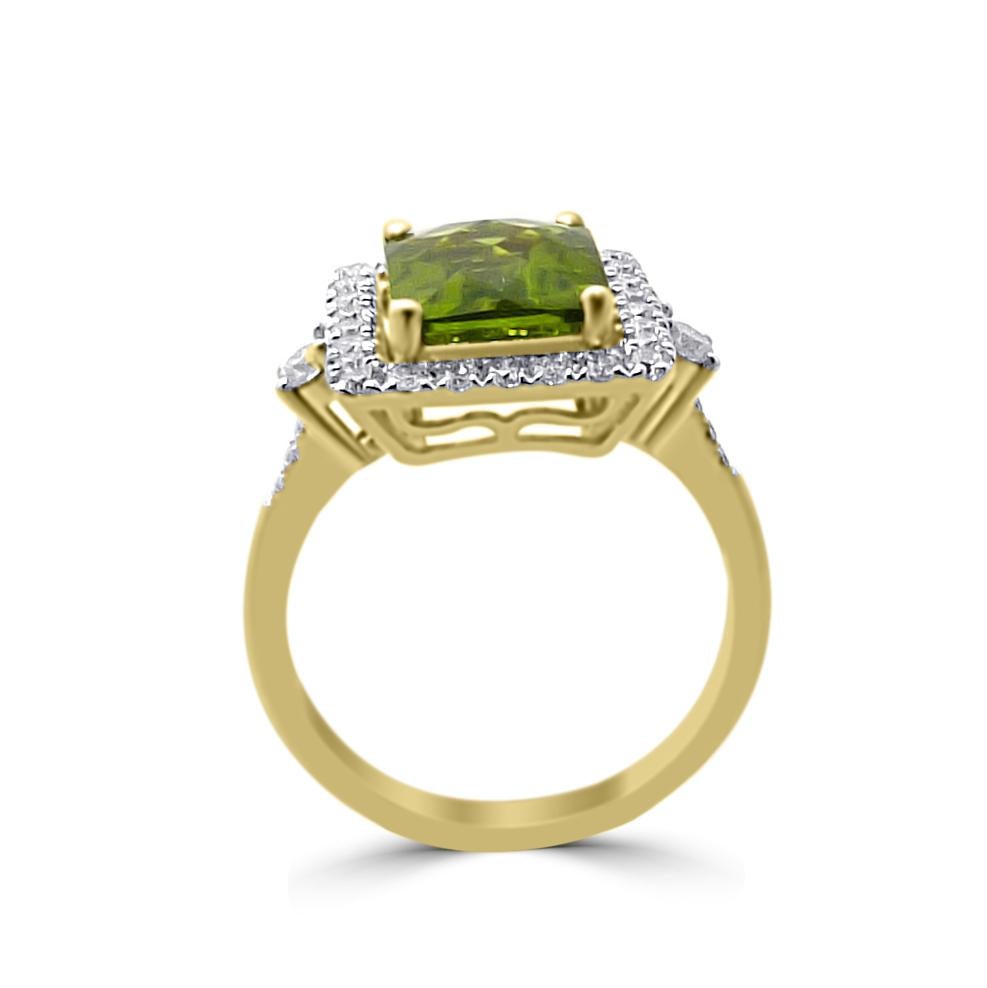 Contemporary Gemistry 2.25 Cttw. Natural Peridot/Diamond Ring in 14K Two-Tone Gold Size 7 For Sale