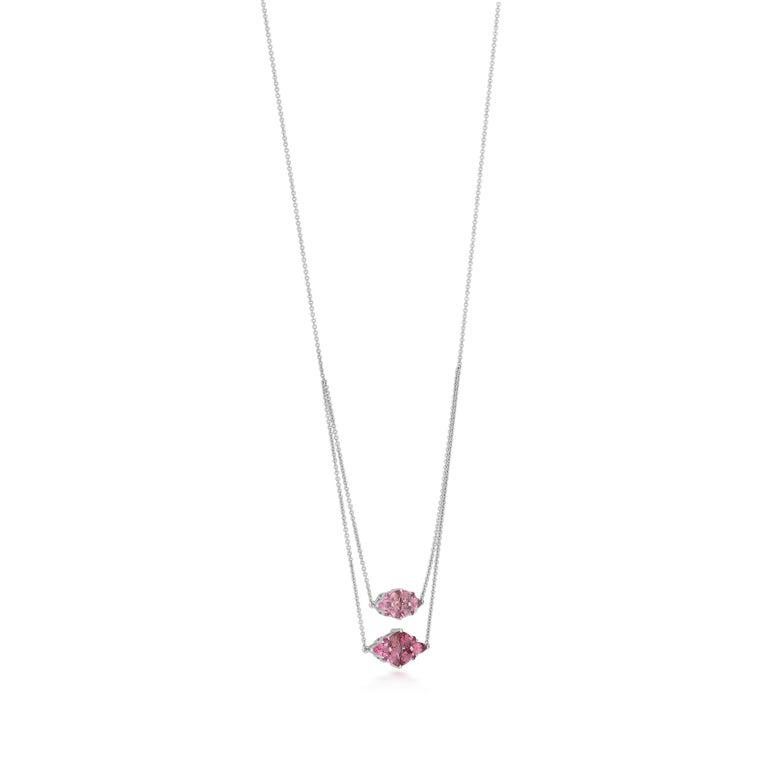 Taglio a goccia Collana da 16 pollici in oro bianco 14 carati con tormalina rosa naturale da 2,31 ctw di Gemistry in vendita