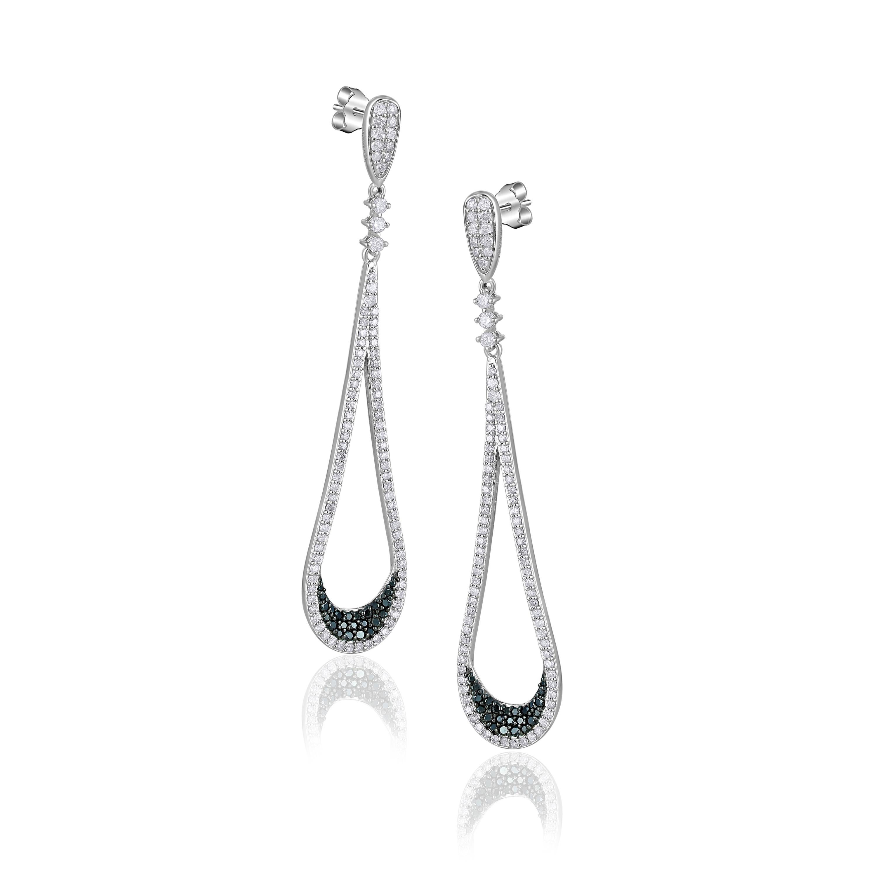 These spectacular 2.46 ct. t.w. Diamond Tear Drop Earrings by Gemistry are meant to be shown off. 1.94 ct. t.w. sparkle along the 925-sterling silver open space teardrops, which features a cluster design at bottom with 0.52 ct. t.w. black diamonds.