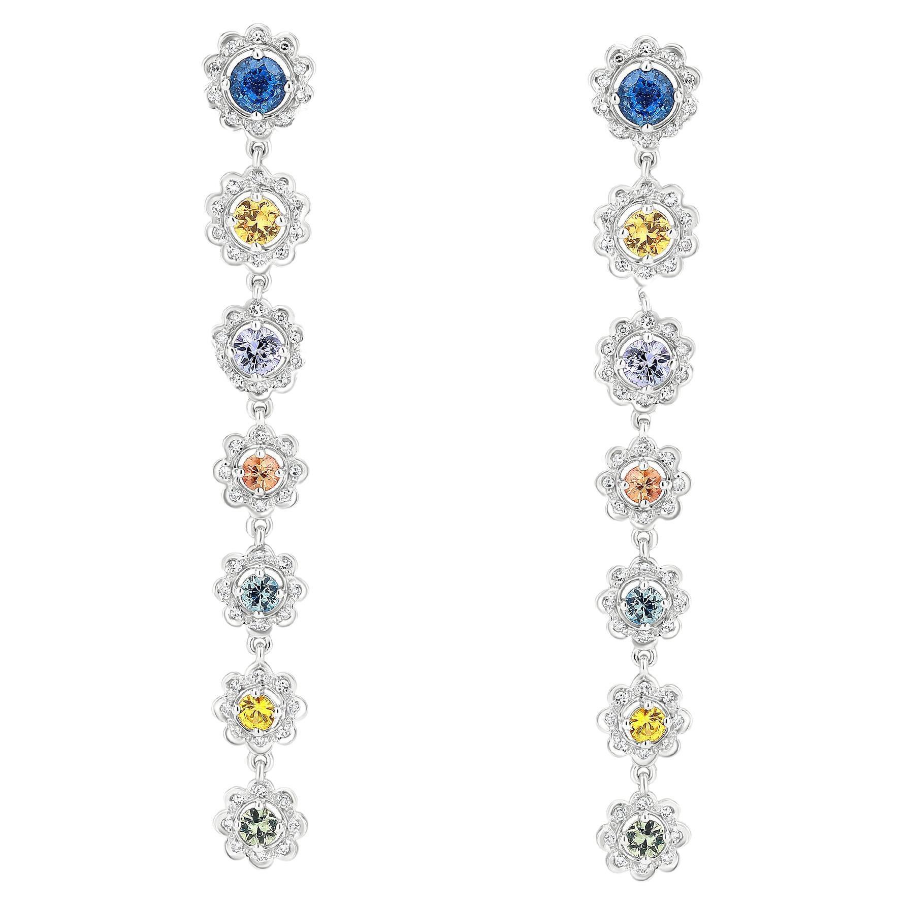 Gemistry 2.50 Cttw Natural Multi Sapphire/Diamond Earrings in 18k White Gold