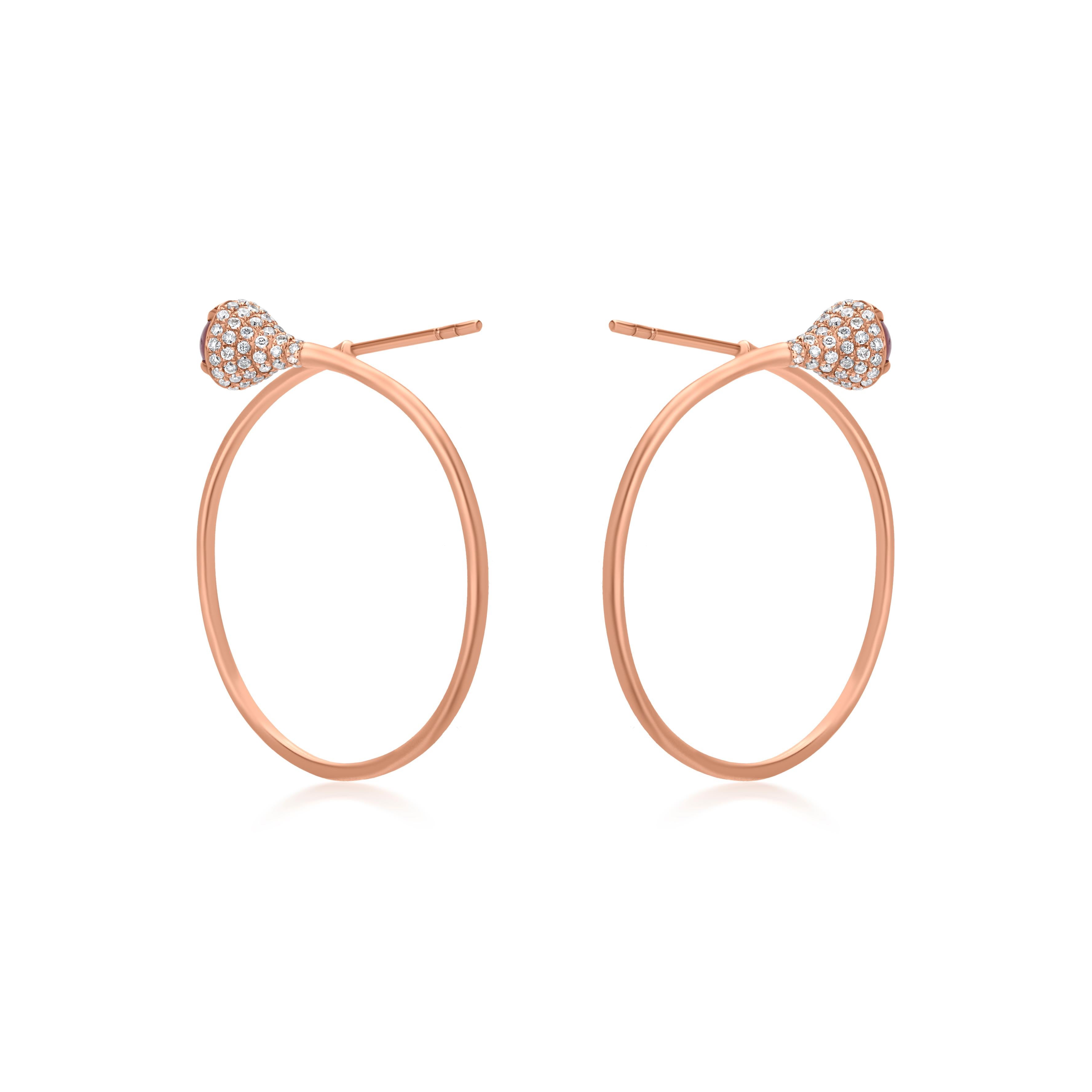 Contemporary Gemistry 2.57cttw. Ruby and Diamond Hoop Earrings in 18k Rose Gold