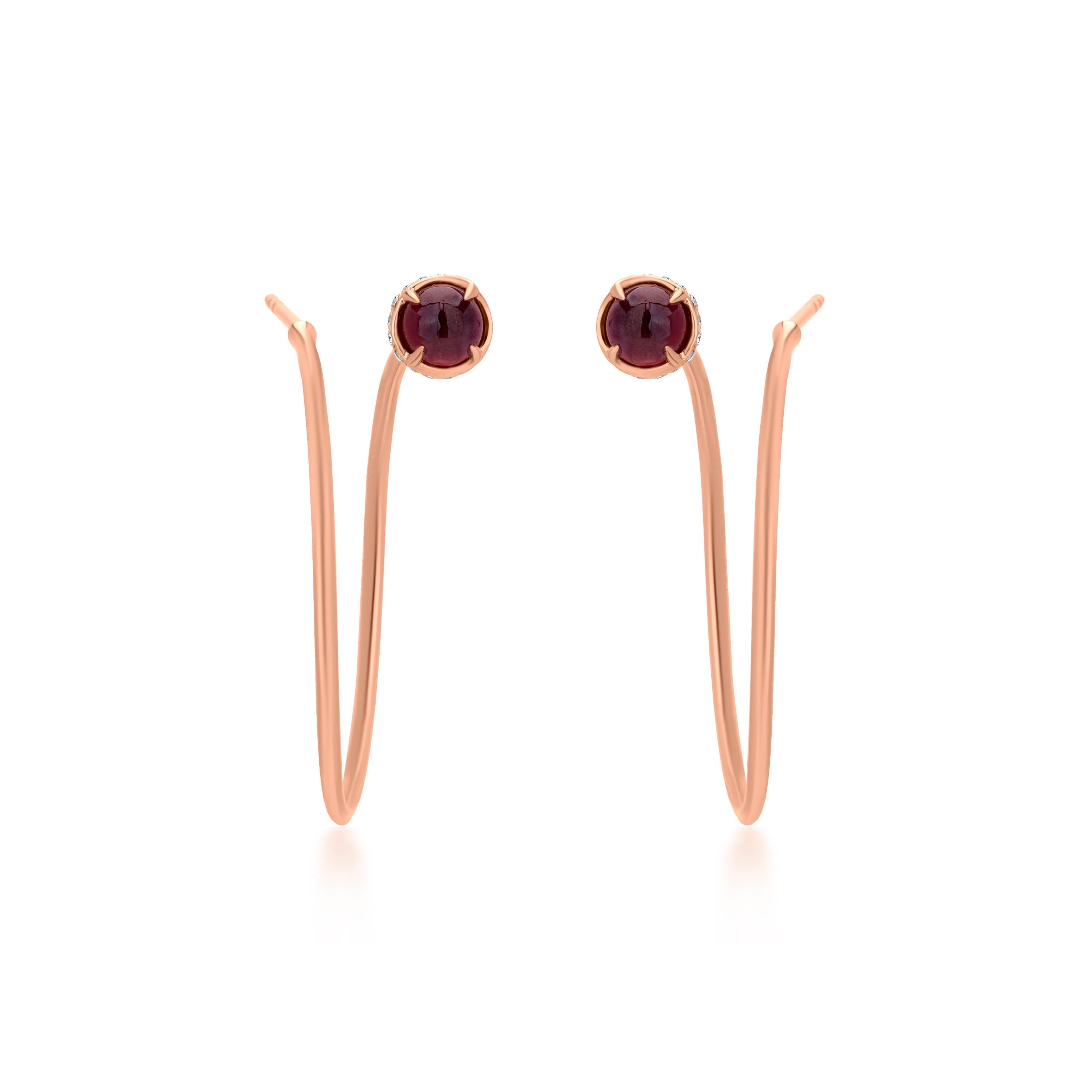 Round Cut Gemistry 2.57cttw. Ruby and Diamond Hoop Earrings in 18k Rose Gold