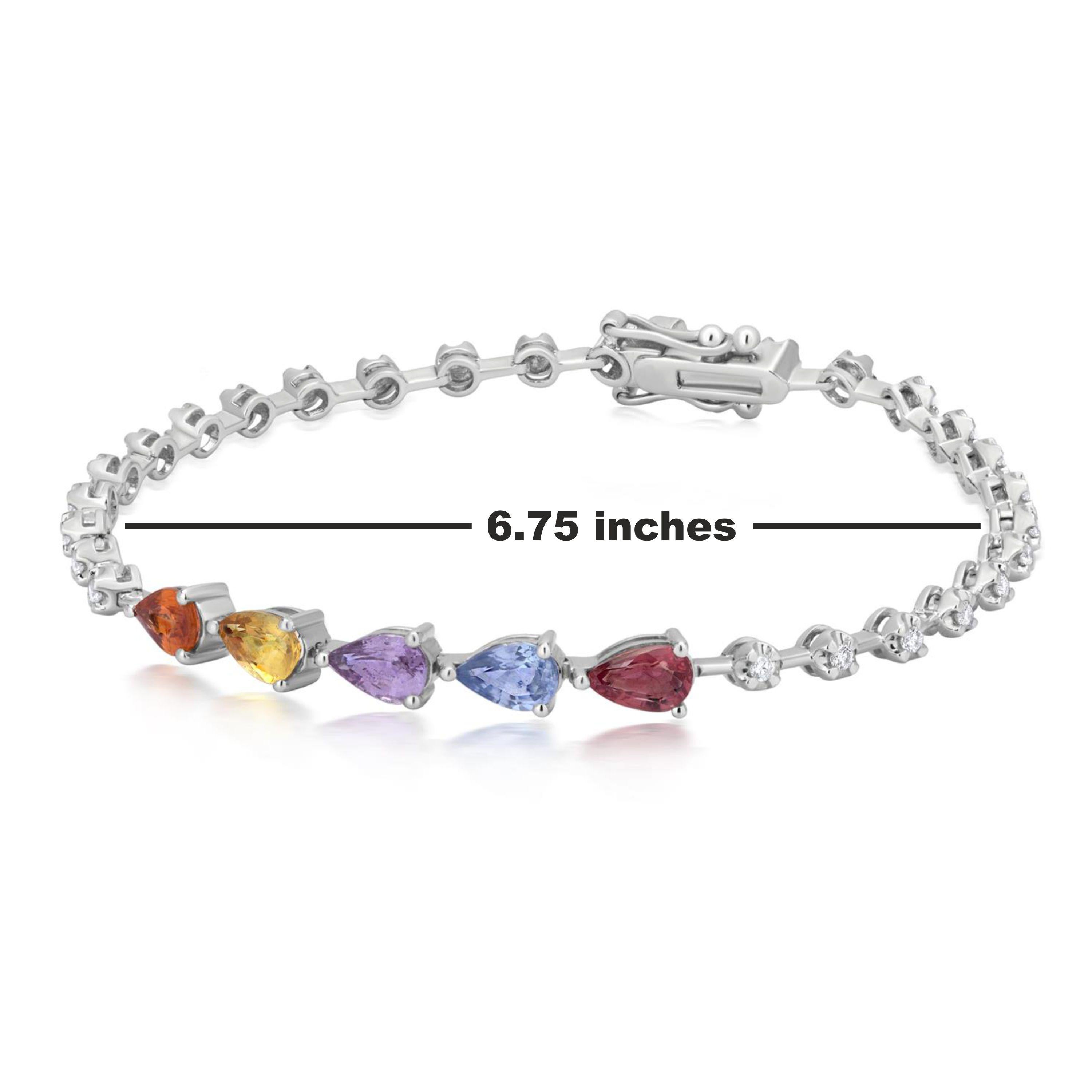 Round Cut Gemistry 2.79ct T.W. Multi Sapphire and Diamond Link Bracelet in 18k White Gold For Sale