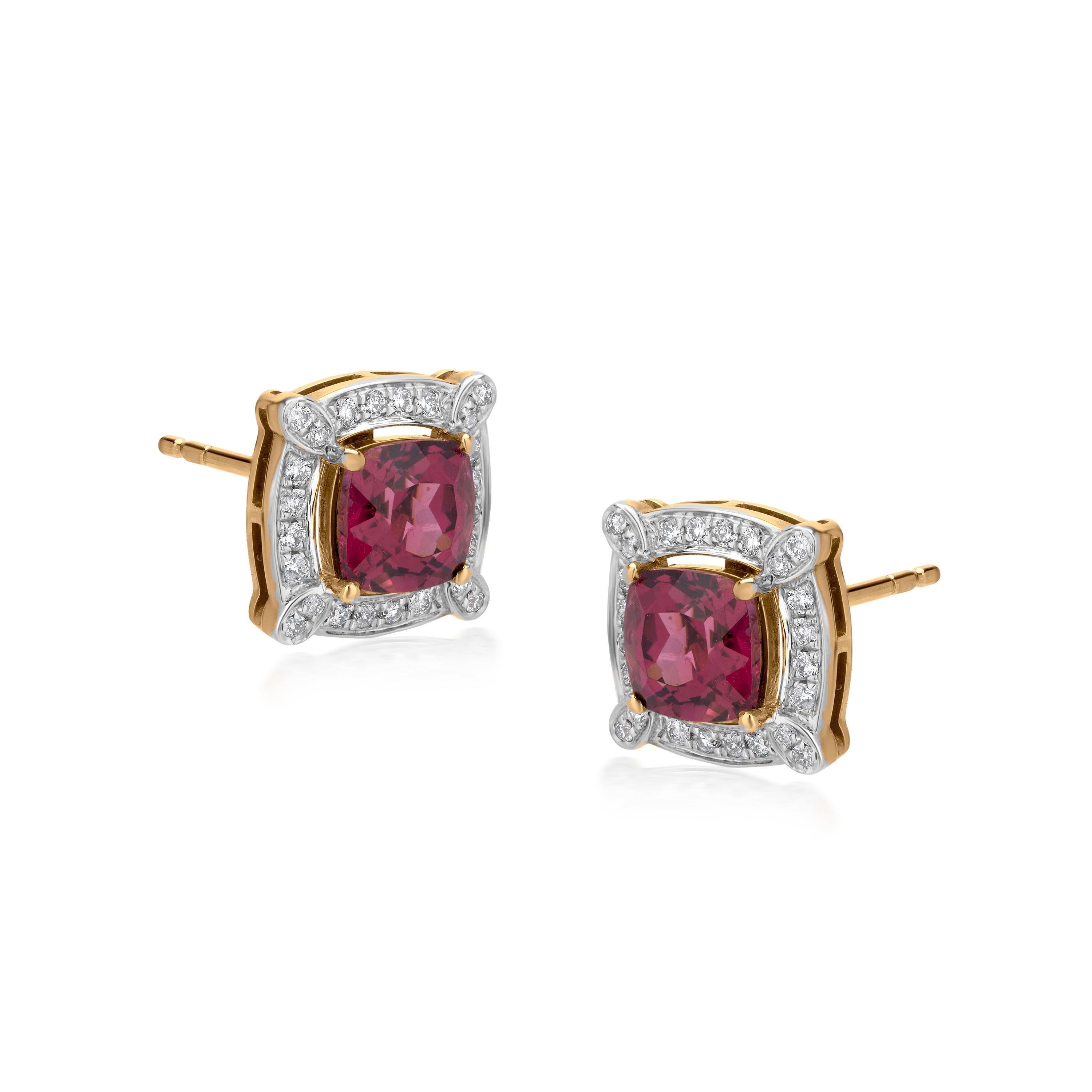 Contemporary Gemistry 2.94cttw Diamond Pave and Pink Garnet Prong Halo Stud Earrings For Sale