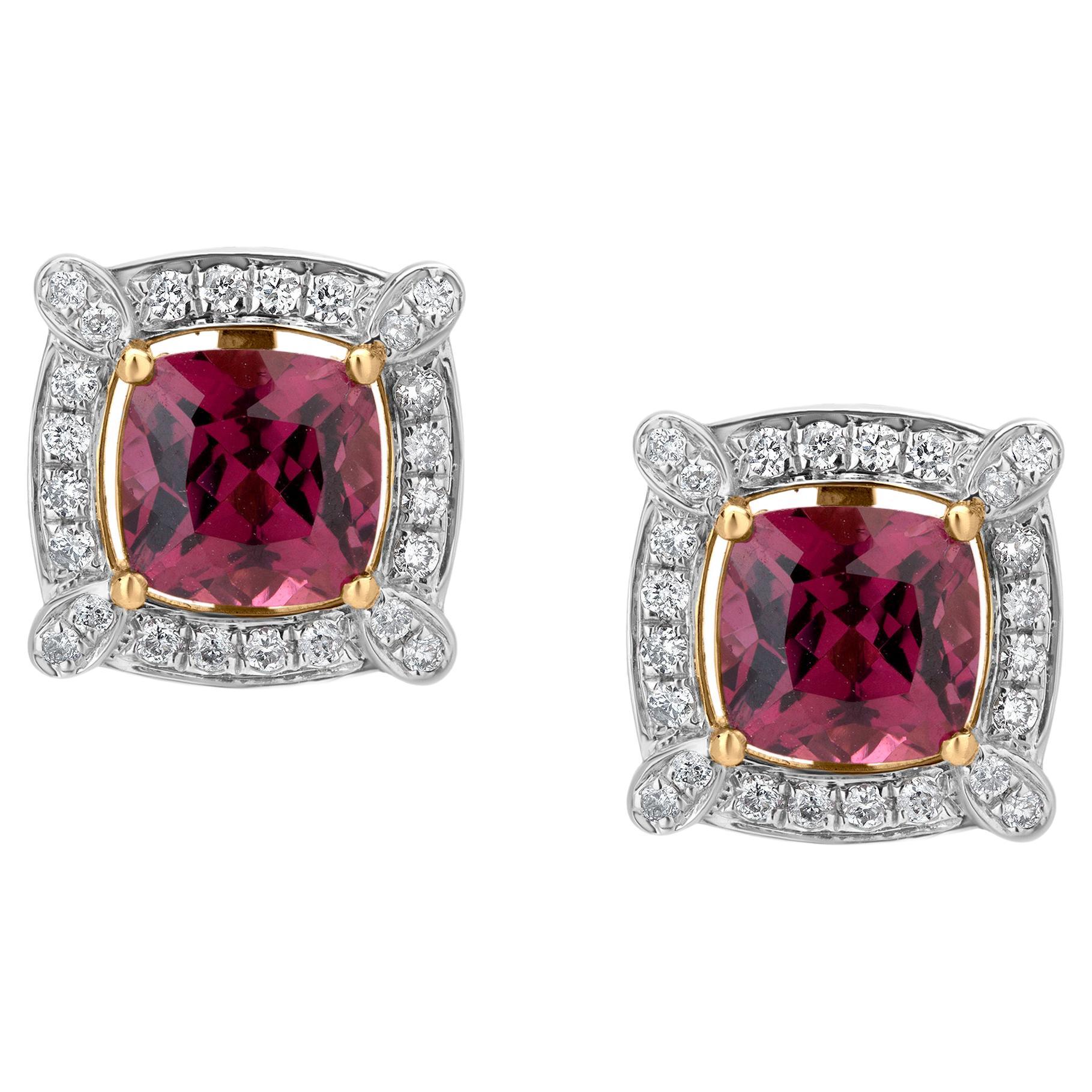 Gemistry 2.94cttw Diamond Pave and Pink Garnet Prong Halo Stud Earrings For Sale