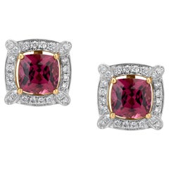 Gemistry 2.94cttw Diamond Pave and Pink Garnet Prong Halo Stud Earrings