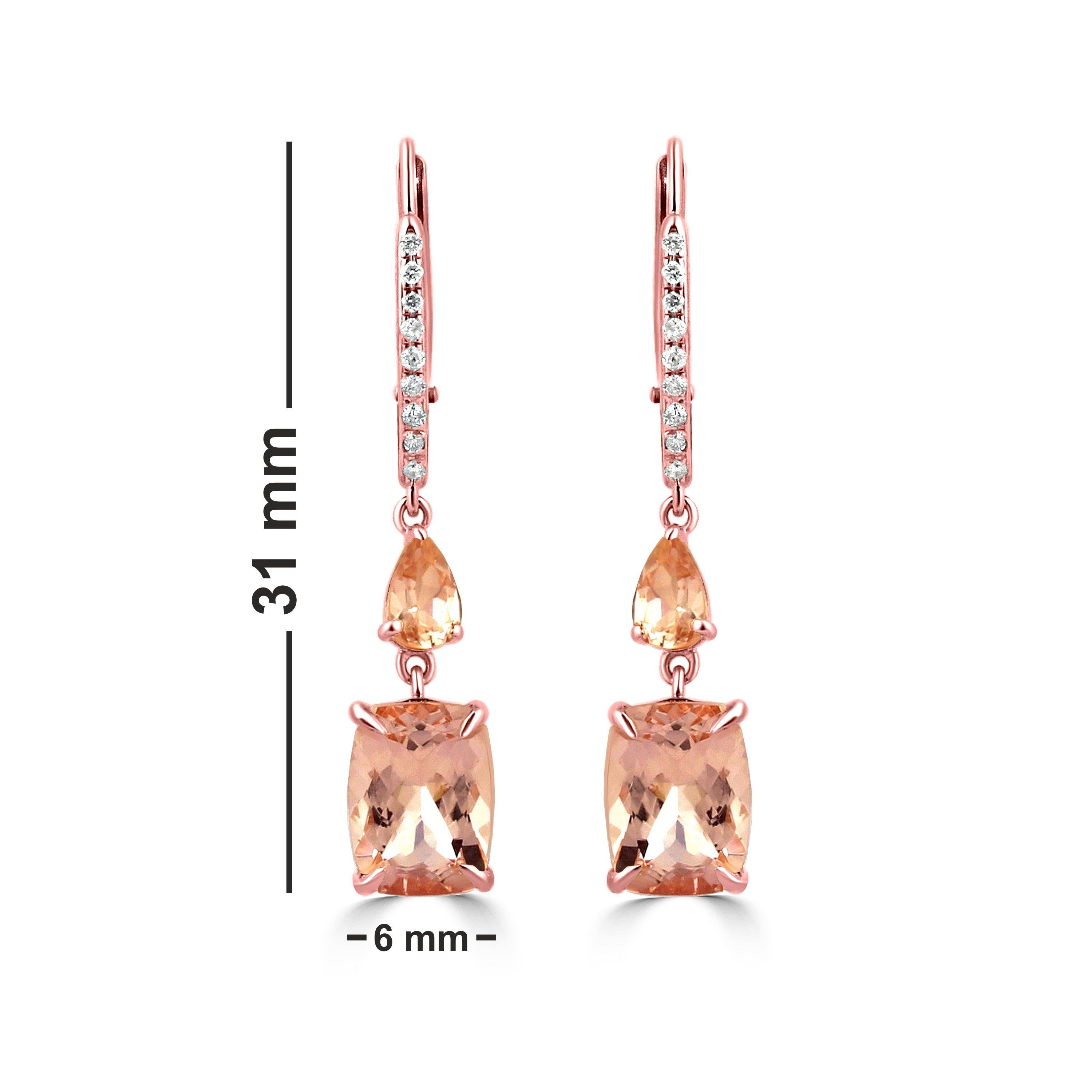 Gemistry 2.99 Carat T.W. Cushion & Pear Morganite Leverback Drop Earrings In New Condition For Sale In New York, NY