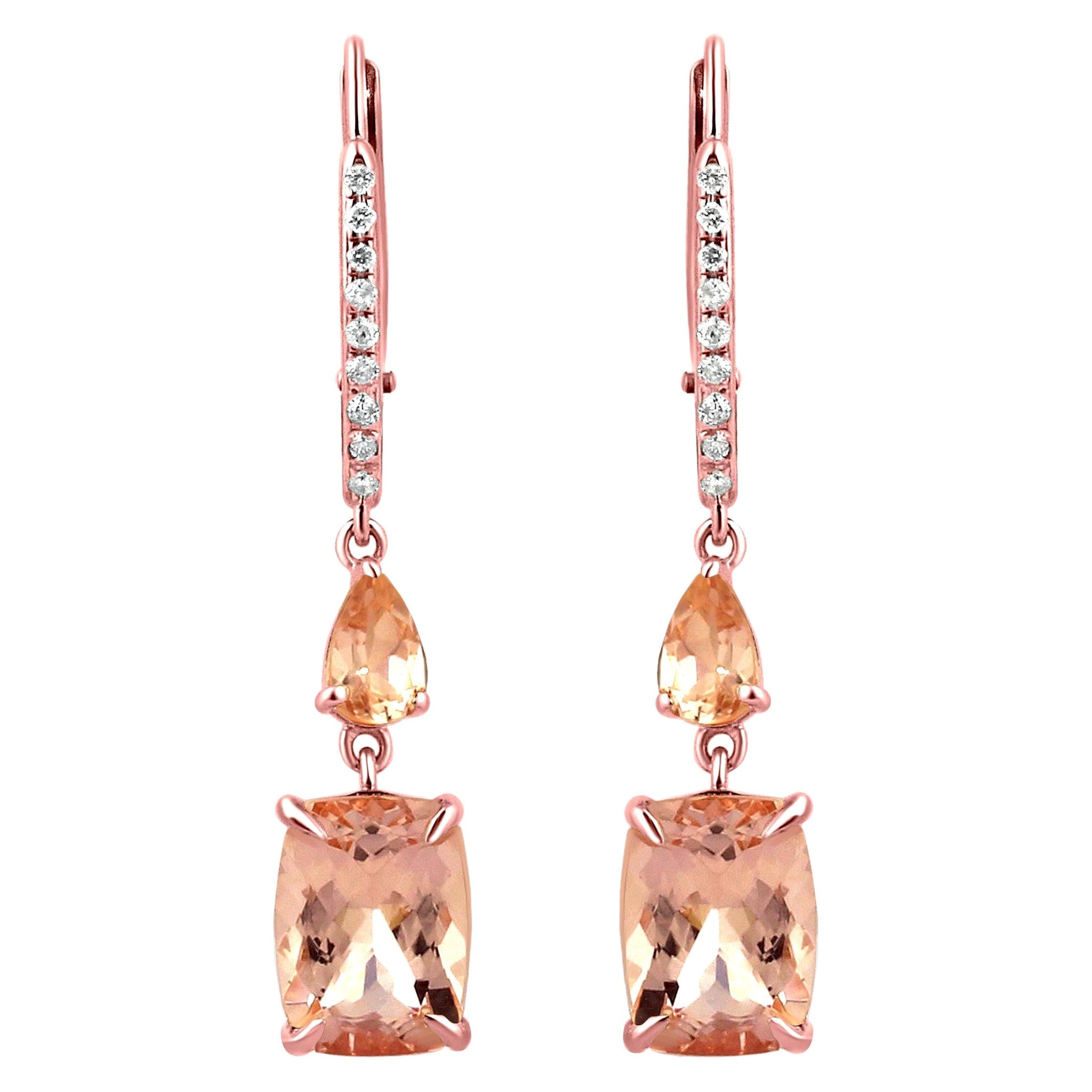 Gemistry 2.99 Carat T.W. Cushion & Pear Morganite Leverback Drop Earrings