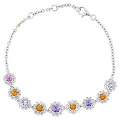 2.15 Cttw Natural Multi-Colored Sapphire/Diamond Bracelet in 18K White Gold