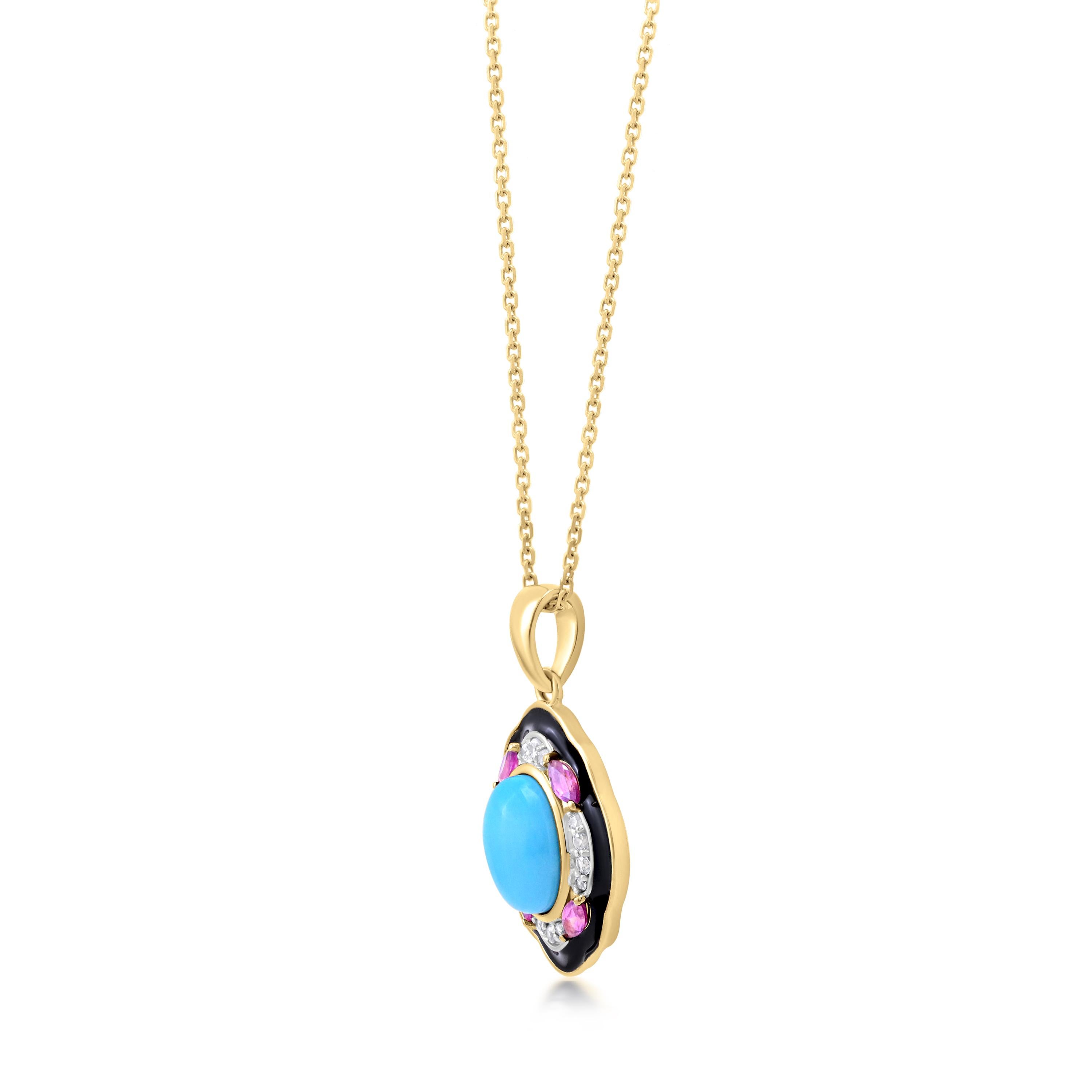 Contemporary Gemistry 3.29 Cttw Turquoise/Rhodolite 18 Inch Necklace in 14K Yellow Gold