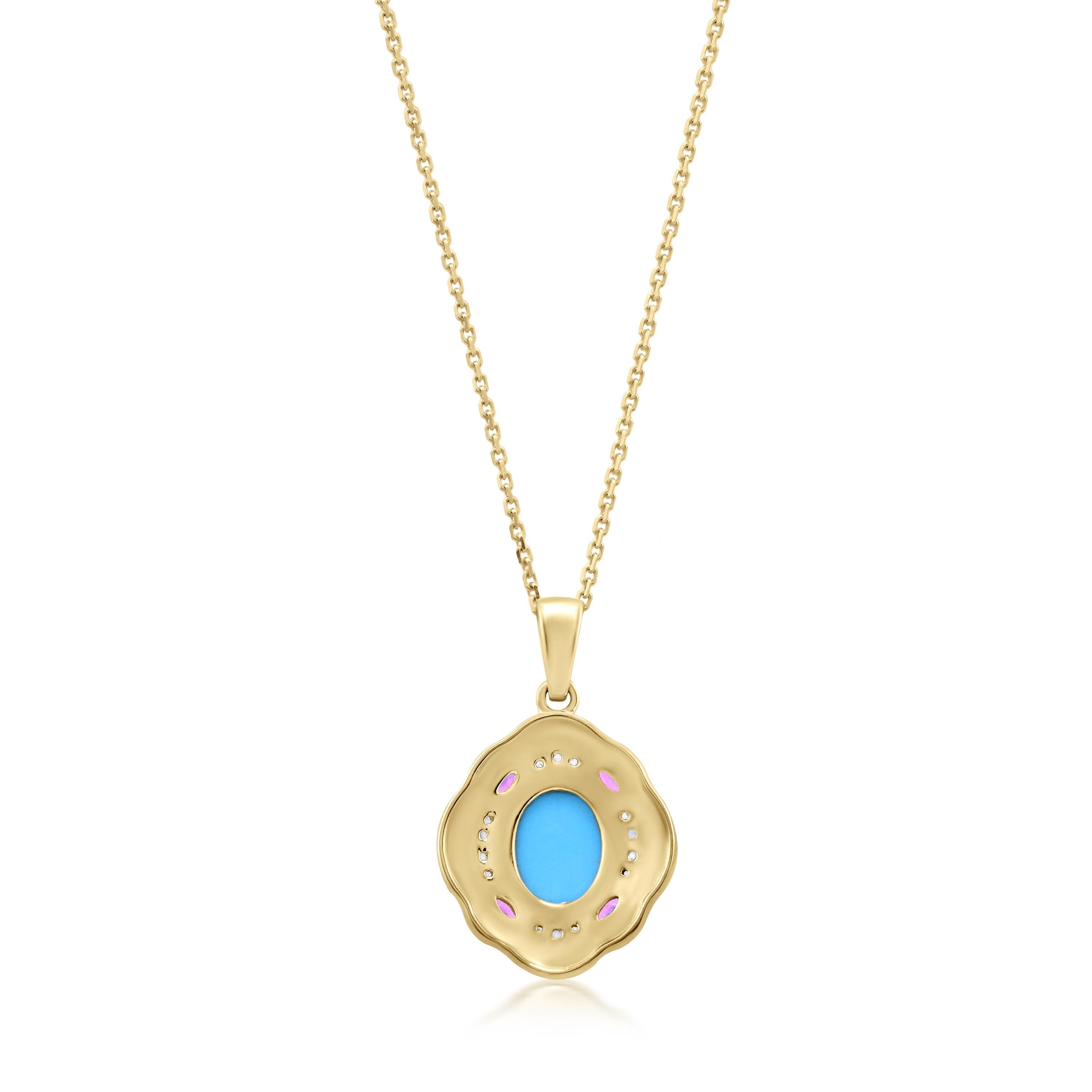 Oval Cut Gemistry 3.29 Cttw Turquoise/Rhodolite 18 Inch Necklace in 14K Yellow Gold
