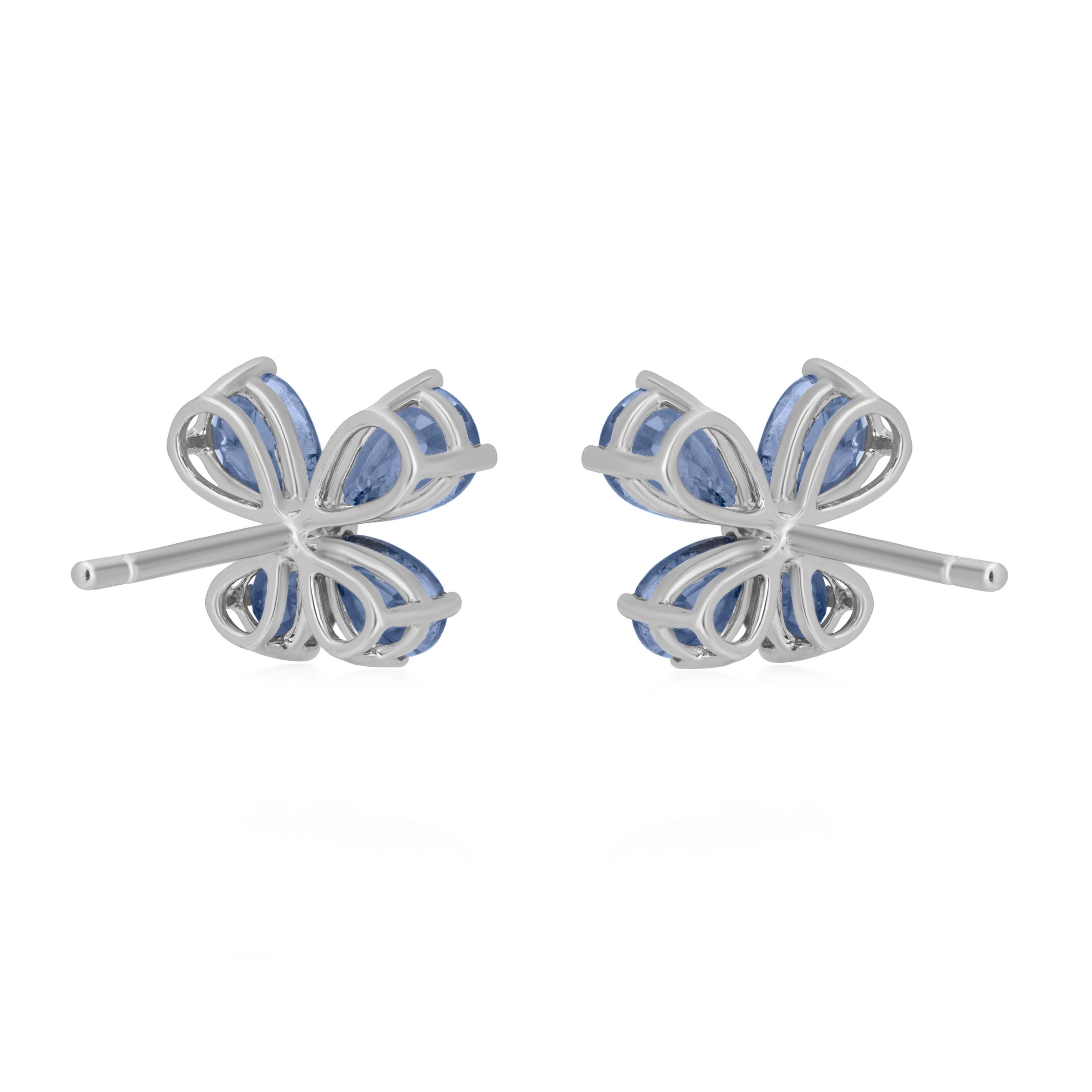 Contemporary Gemistry 3.45 Cttw. Blue Sapphire Floral Stud Earrings in 18k White Gold For Sale