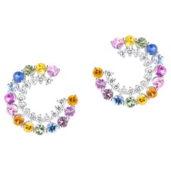 Gemistry 4.3 Cttw.  Multi Sapphire and Diamond Hoop Earrings in 18K White Gold