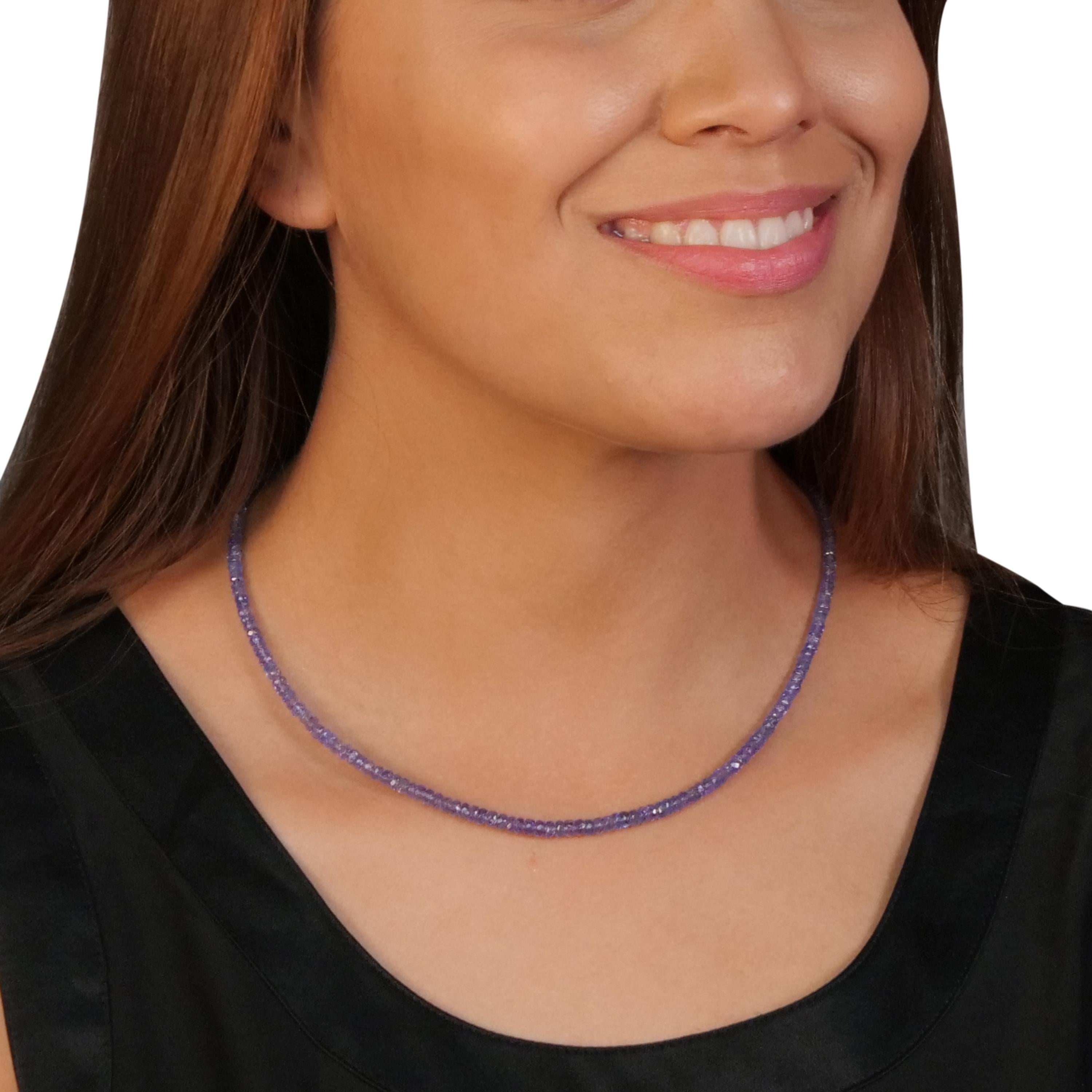 Women's Gemistry 56.57 Carat Tanzanite Beads Necklace in 925 Sterling Silver For Sale
