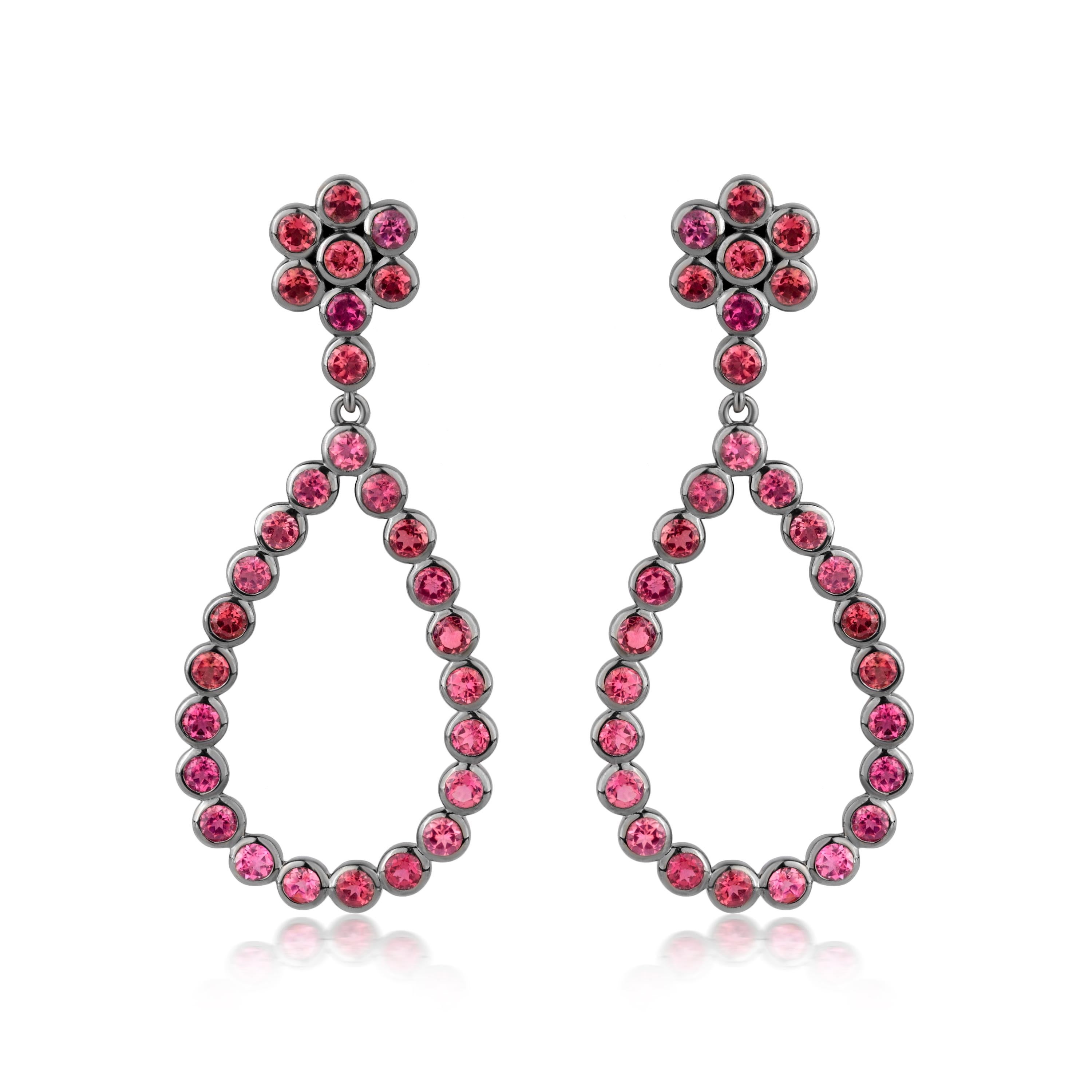 Contemporary Gemistry 6.64Ct. t.w. Pink Tourmaline Teardrop Earrings in 925 Sterling Silver For Sale
