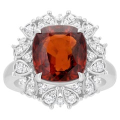 Gemistry 7.12 Cttw. Hessonite Garnet and Diamond Flower Cluster Ring in 18k Gold