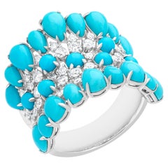 Gemistry 7.14 Cttw. Turquoise and Diamond Cluster Dome Ring in 18K White Gold