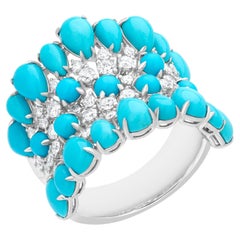 Gemistry 7.14cttw. Turquoise and Diamond Cluster Dome Ring in 18k White Gold