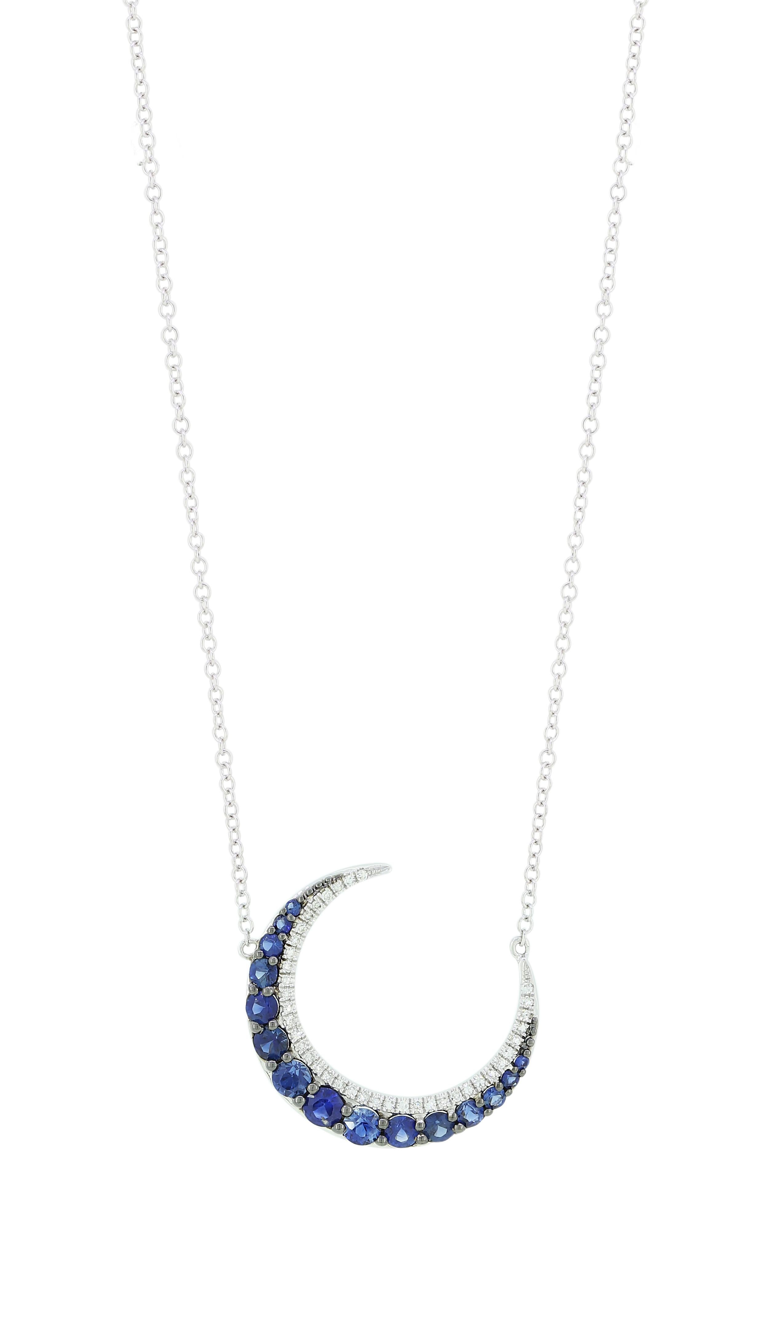 Modern Gemistry .74cttw. Blue Sapphire Pendant Necklace in 14k Gold with Diamond