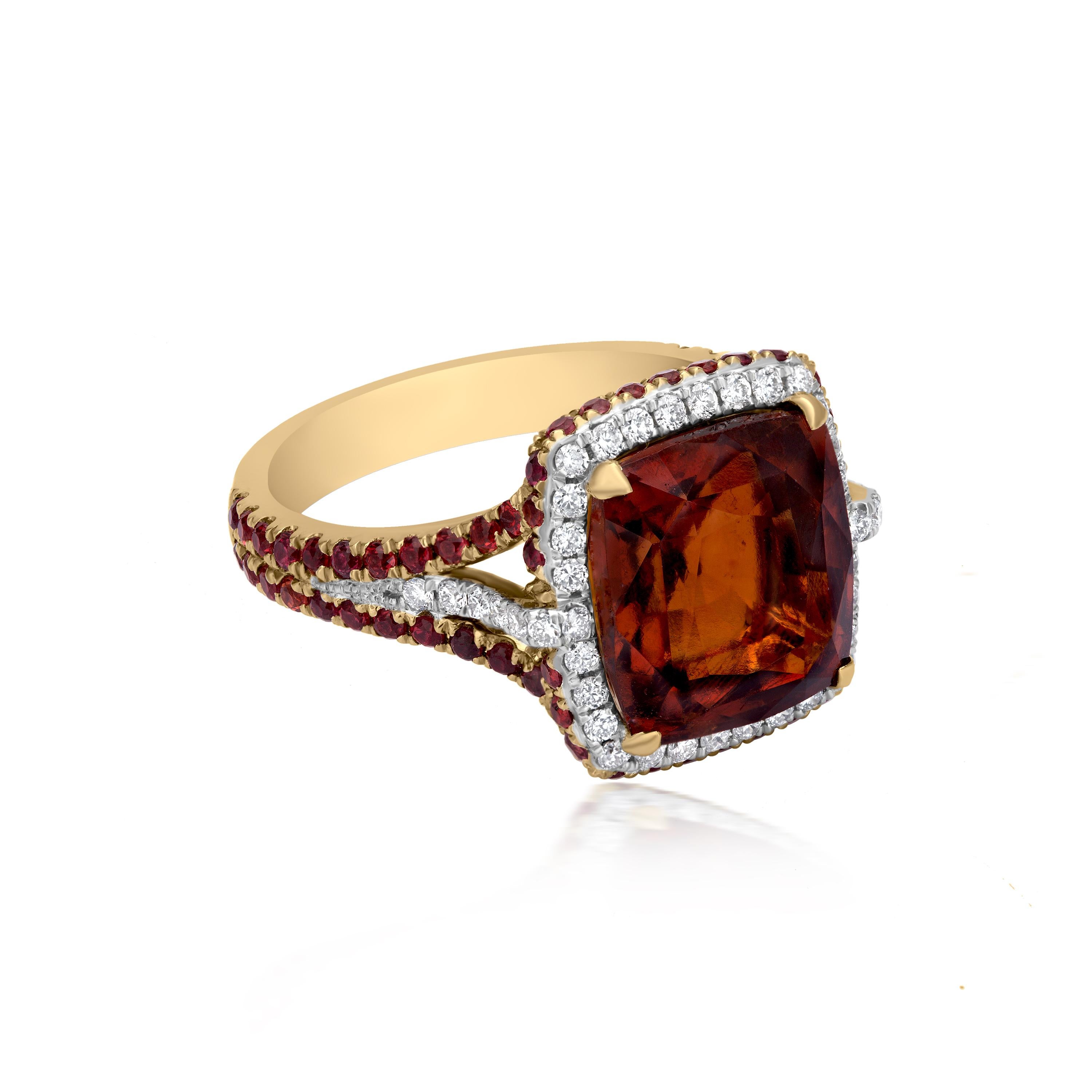 Contemporary Gemistry 8.25 Cttw. Garnet, Orange Sapphire and Diamond Ring in 18k Yellow Gold