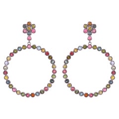 Gemistry 8.8 Ct. T.W. Multi Tourmaline Circle Dangle Earrings in 925 Sterling