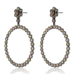 Gemistry 8.84Ct.Tw. Multi Tourmaline Flower Drop Earring In Sterling Silver