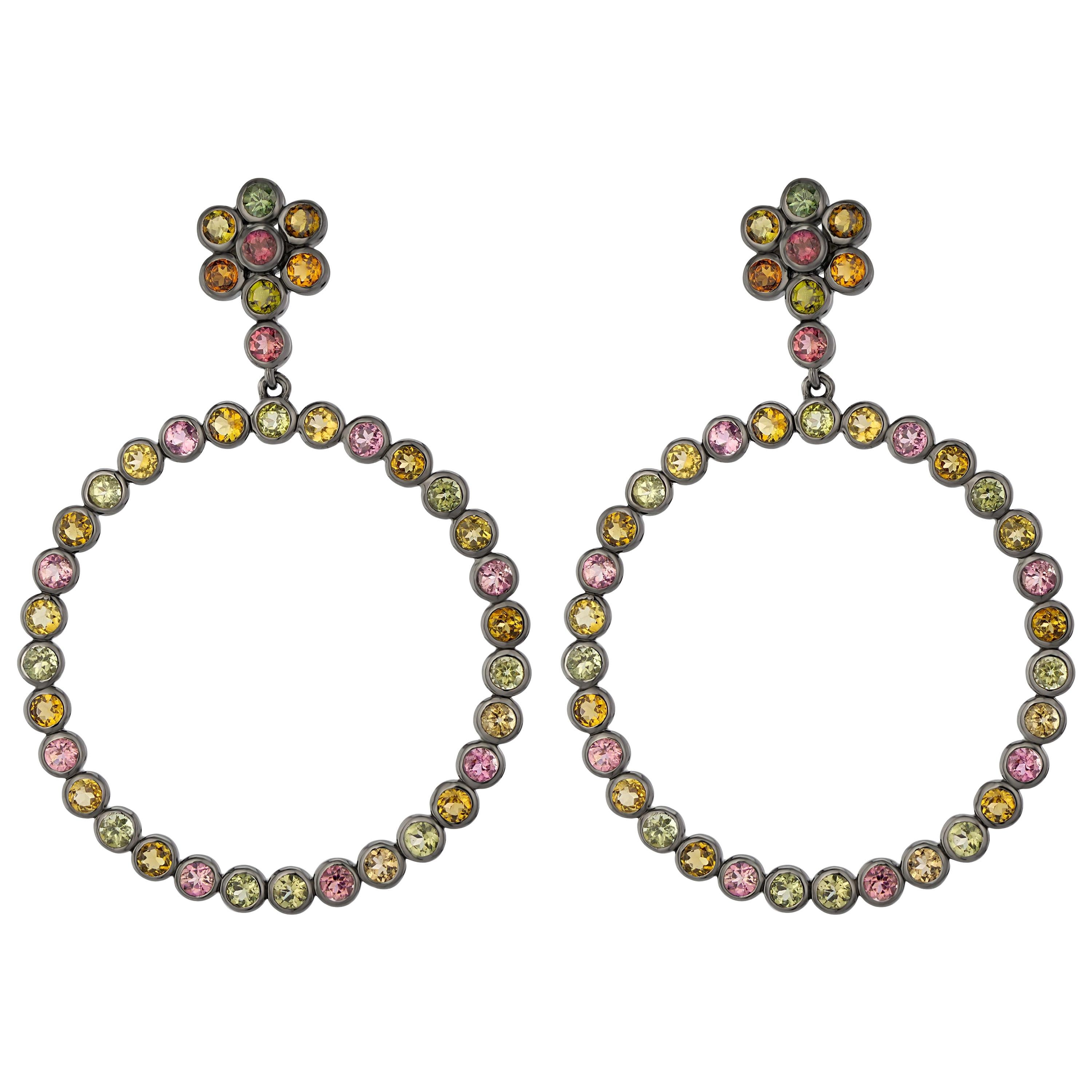 Gemistry 9.50 Ct.Tw. Multi Colored Tourmaline Earrings In Sterling Silver