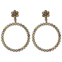 Química 9.50 Ct.Tw. Pendientes de Turmalina Multicolor en Plata de Ley