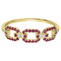 Gemistry Alice 14k Gold Natural Ruby/White Topaz Link Ring Size 6