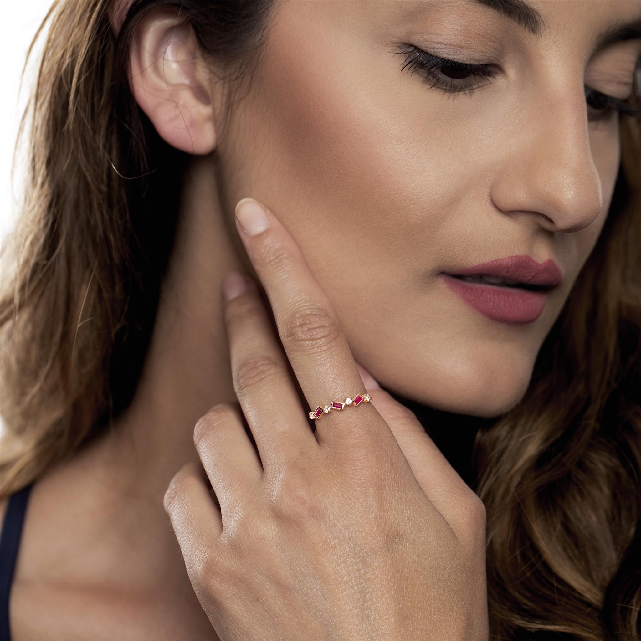 Contemporary GEMISTRY Brooke 14k Gold Natural Ruby/White Topaz Ring Size 5
