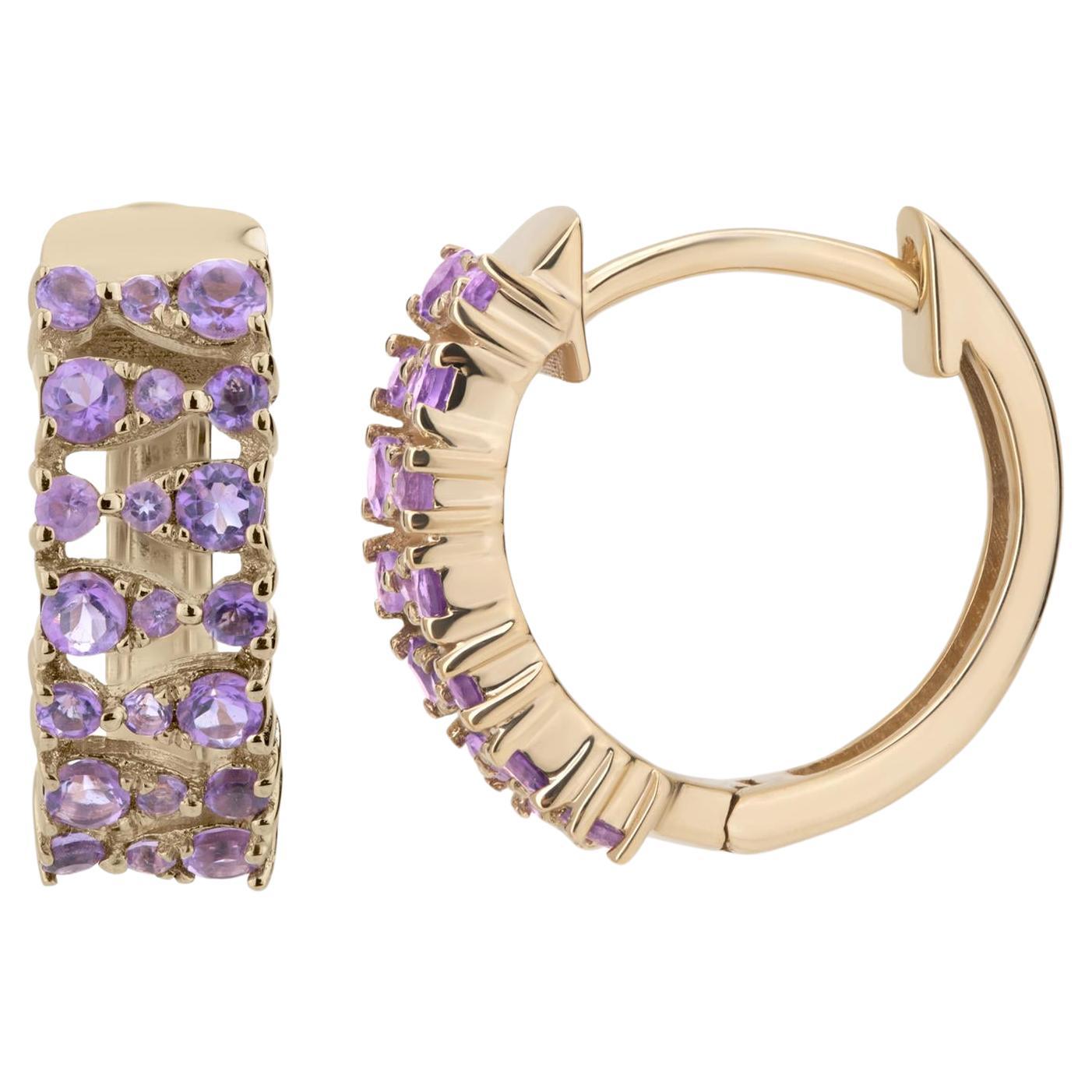 Gemistry Classic 14K Yellow Gold .50 Cttw Natural Amethyst Hoop Earring
