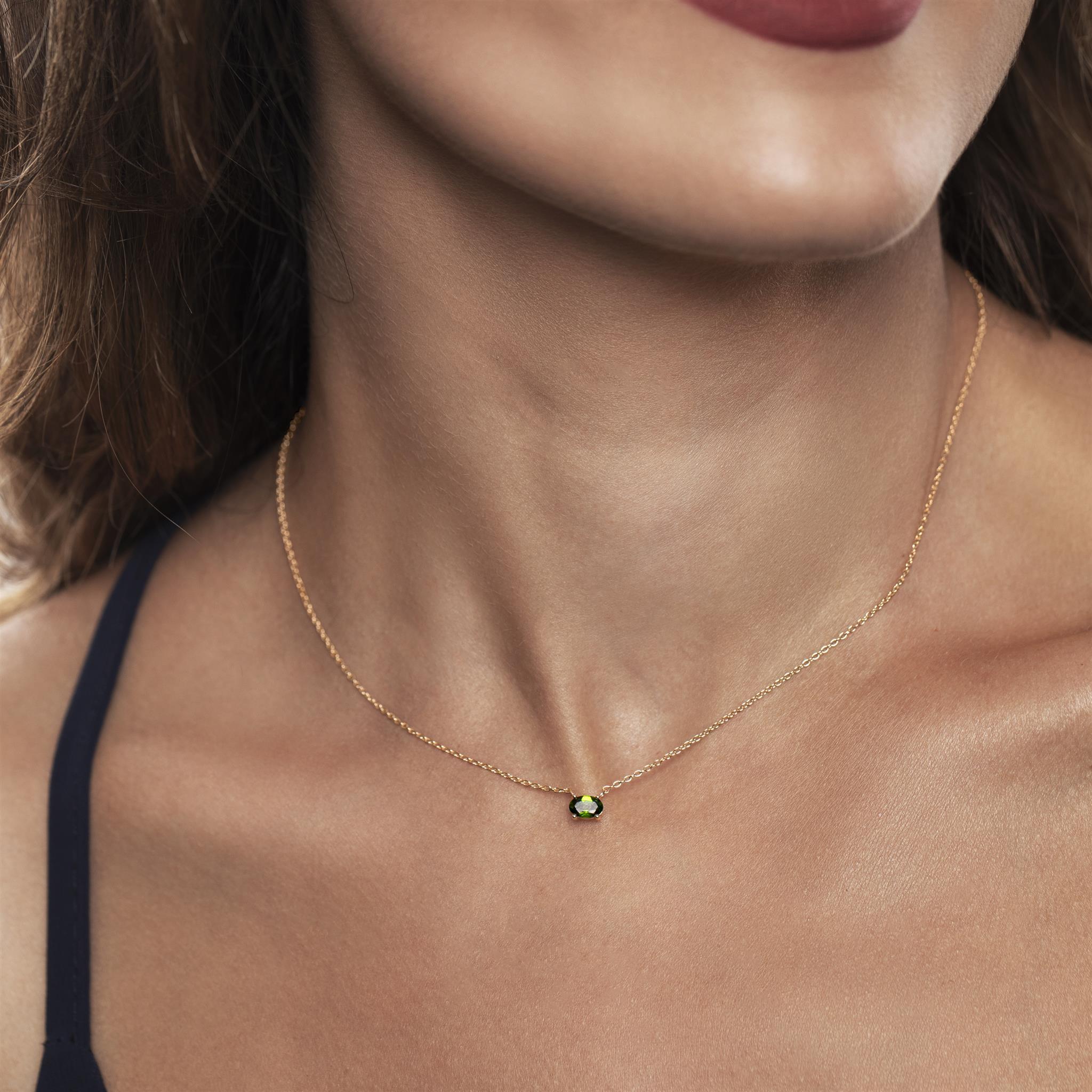 Contemporain Gemistry Collier Diopside 18 pouces en or jaune 14 carats et chrome naturel en vente