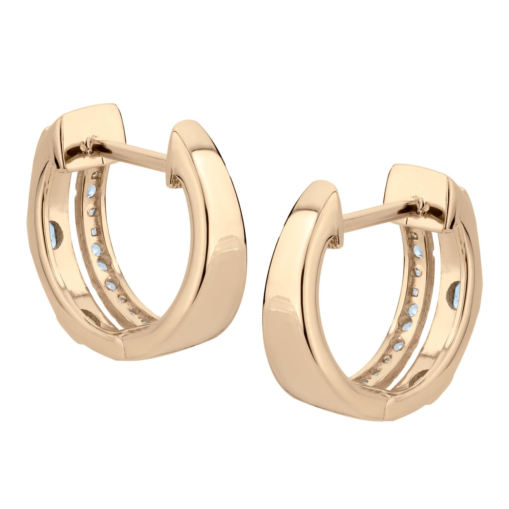 Contemporain Gemistry Classic Boucles d'oreilles en or jaune 14K avec topaze bleue suisse en pierres véritables en vente