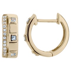 Gemistry Classic Orecchino a cerchio in oro giallo 14K con vera pietra preziosa Topazio blu svizzero